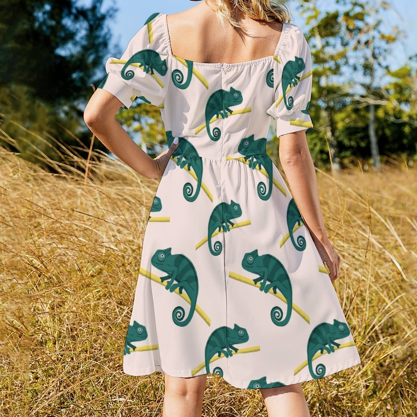 Women's Summer Floral Dress with Rose & Dew Print - Short Sleeve V-Neck Beach Dress for Casual Wear | Perfect for Vacations, Picnics & Outdoor Events