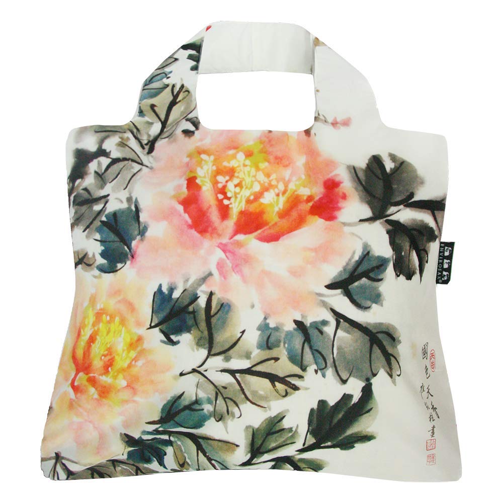 Eco-Friendly Reusable Grocery Bags - 5-Pack Fashion Totes with Peony Design for Shopping & Travel