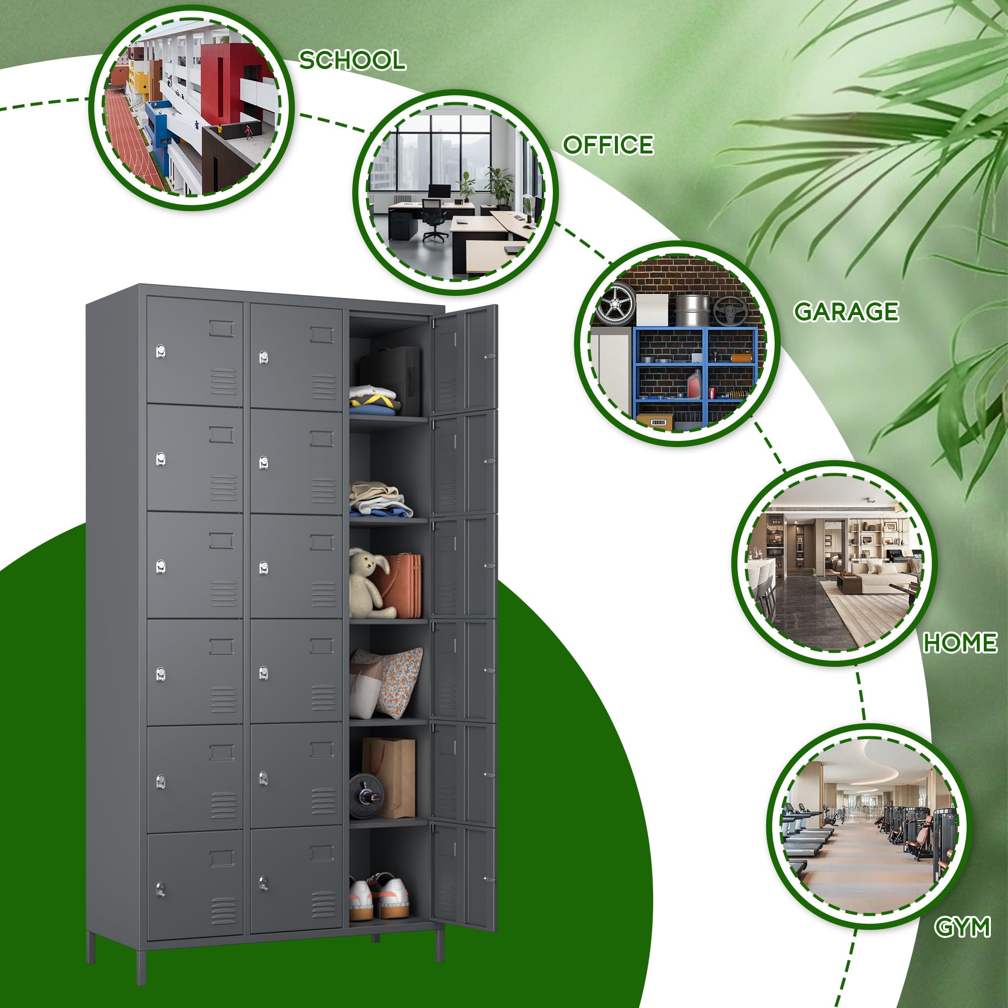 18-Door Metal Lockers for Employees - Heavy Duty Steel Storage for Offices, Schools, Gyms & Homes (Dark Gray, Assembly Required) - Perfect for Secure Personal Belongings Storage in Workplaces and Fitness Centers