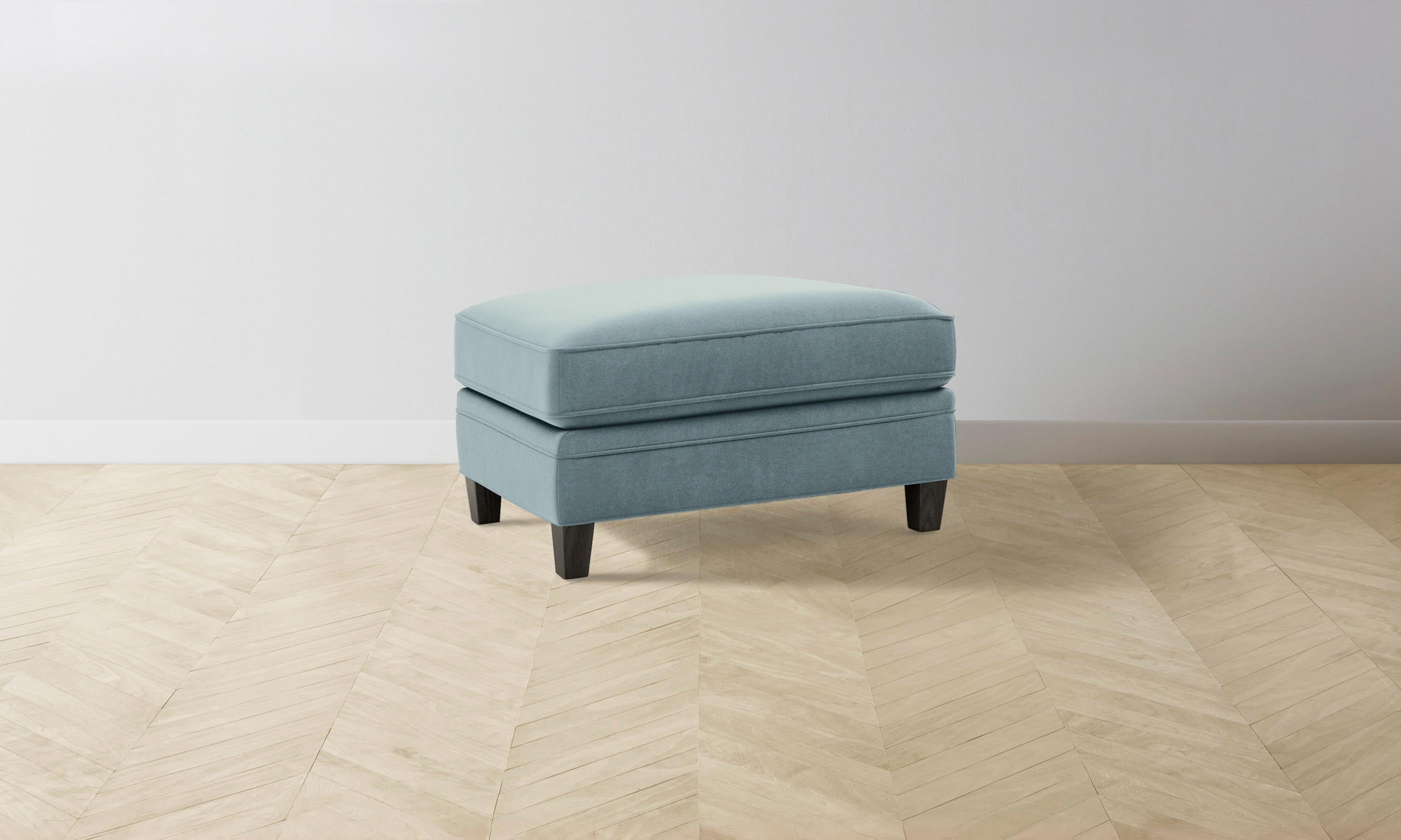 Carmine Ottoman - Premium Mohair Upholstered Slate Blue Footstool for Living Room, Bedroom & Lounge - Stylish & Comfortable Home Decor