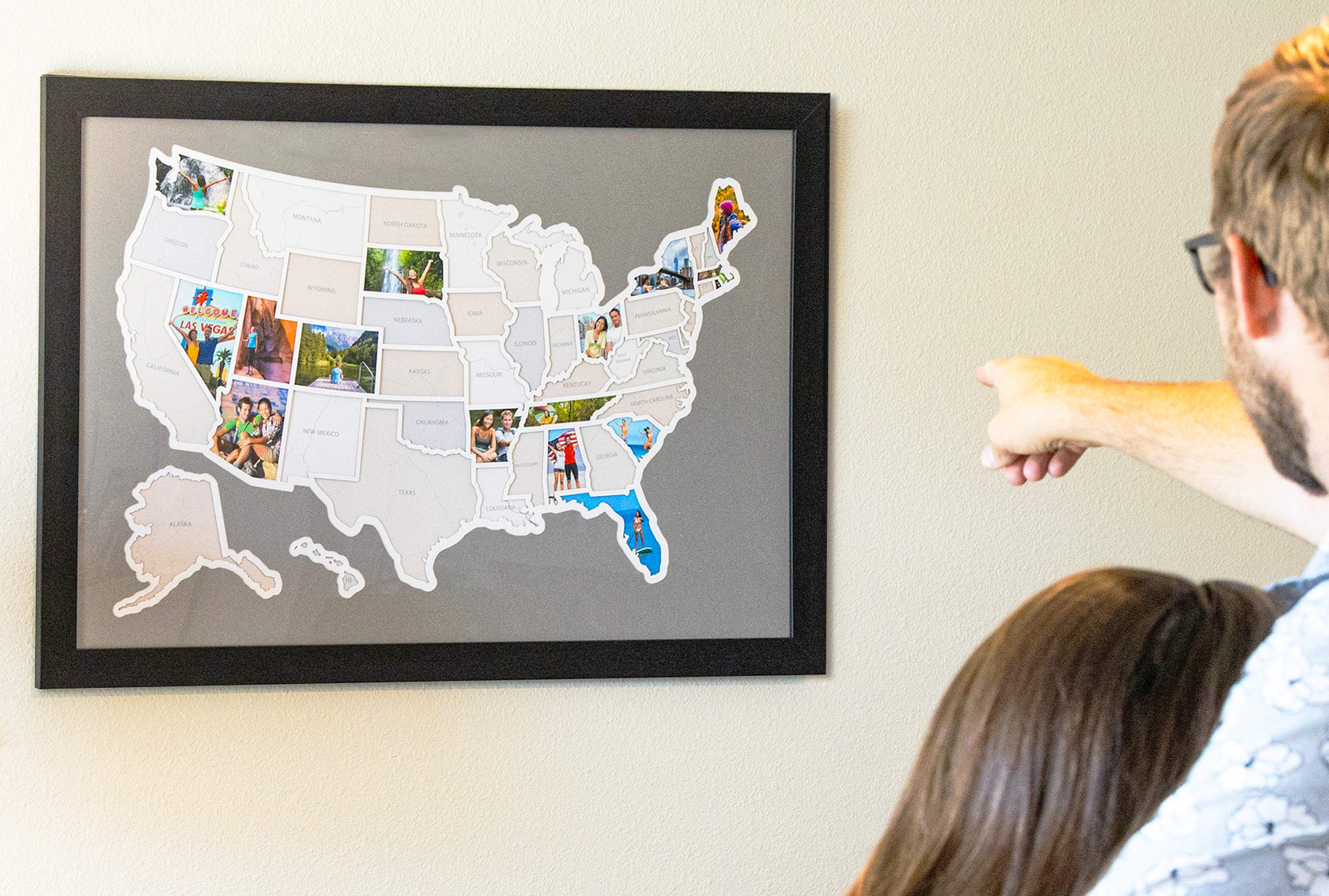 50 States USA Photo Map - Customizable Frame Options (Driftwood or Black) - Handmade in America - Perfect for Home Decor, Office Wall Art & Patriotic Gifts