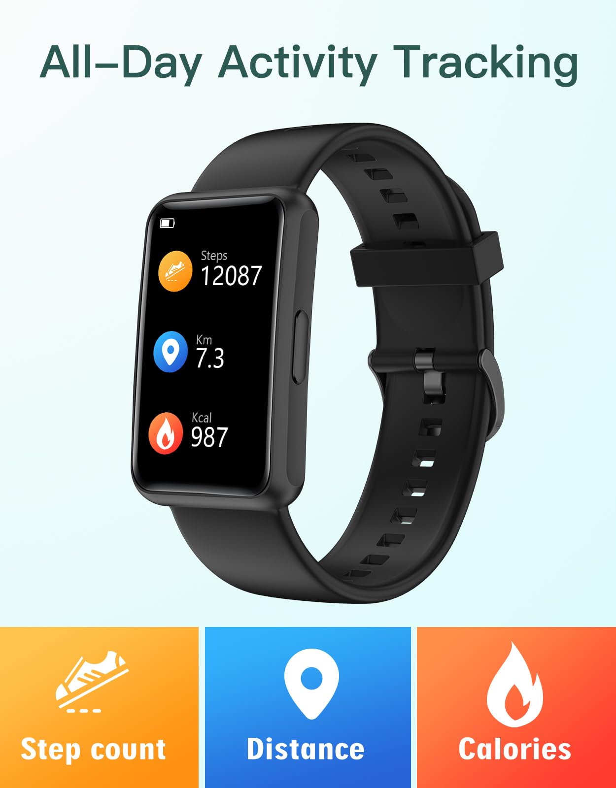 HUAKUA Fitness Tracker - No Bluetooth/APP Needed, IP68 Waterproof Smart Watch for Men & Women with Touch Screen, Step Counter, Calorie & Sleep Tracker, Alarm Clock (Black) - Perfect for Running, Swimming & Daily Activity Tracking