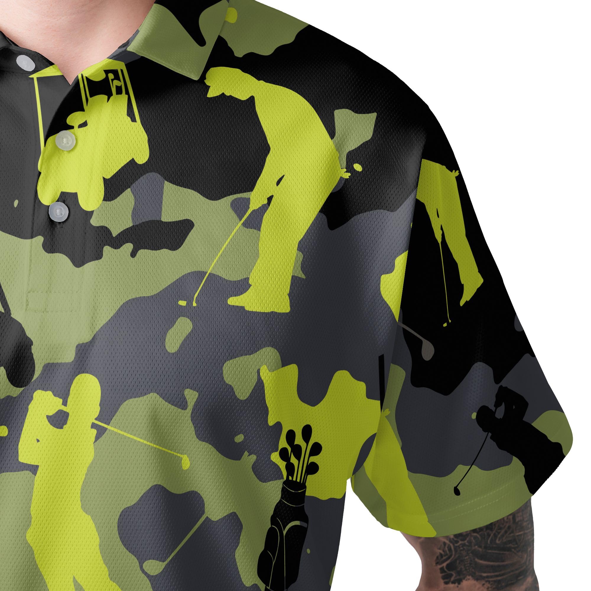 HYPERFAVOR Men's Camo Golf Shirts - Quick-Dry Short Sleeve Camouflage Polo Shirts for Golf & Outdoor Activities | Perfect for Golfing, Hiking, and Casual Wear