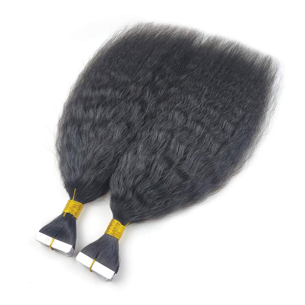 Natural Tape-In Human Hair Extensions 40pcs 100g - Kinky Straight Skin Weft for Seamless Blending (14 Inch, Natural Color) | Perfect for Daily Wear, Styling & Volume Boost
