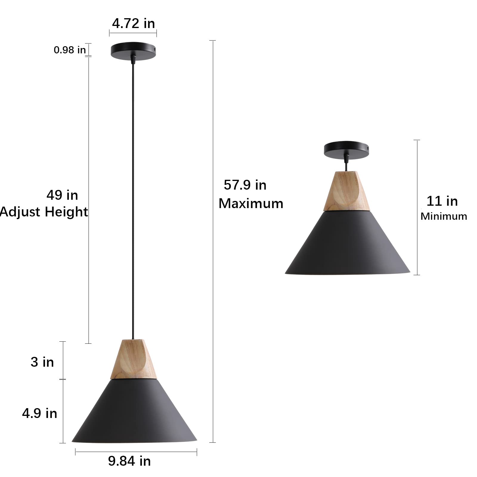 Modern Matte Black Pendant Light - Solid Wood Ceiling Hanging Lamp for Kitchen Island, Dining Room & Coffee Bar (3-Pack) - Perfect for Farmhouse, Industrial & Contemporary Home Decor