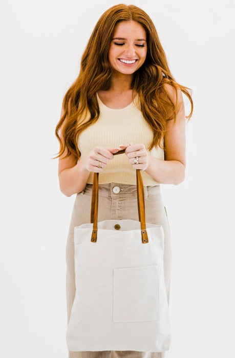 Mila Canvas Farmer Market Tote Bag - Eco-Friendly Reusable Grocery Shopping Tote with Long Handles - Perfect for Farmers Market, Grocery Shopping & Beach Trips