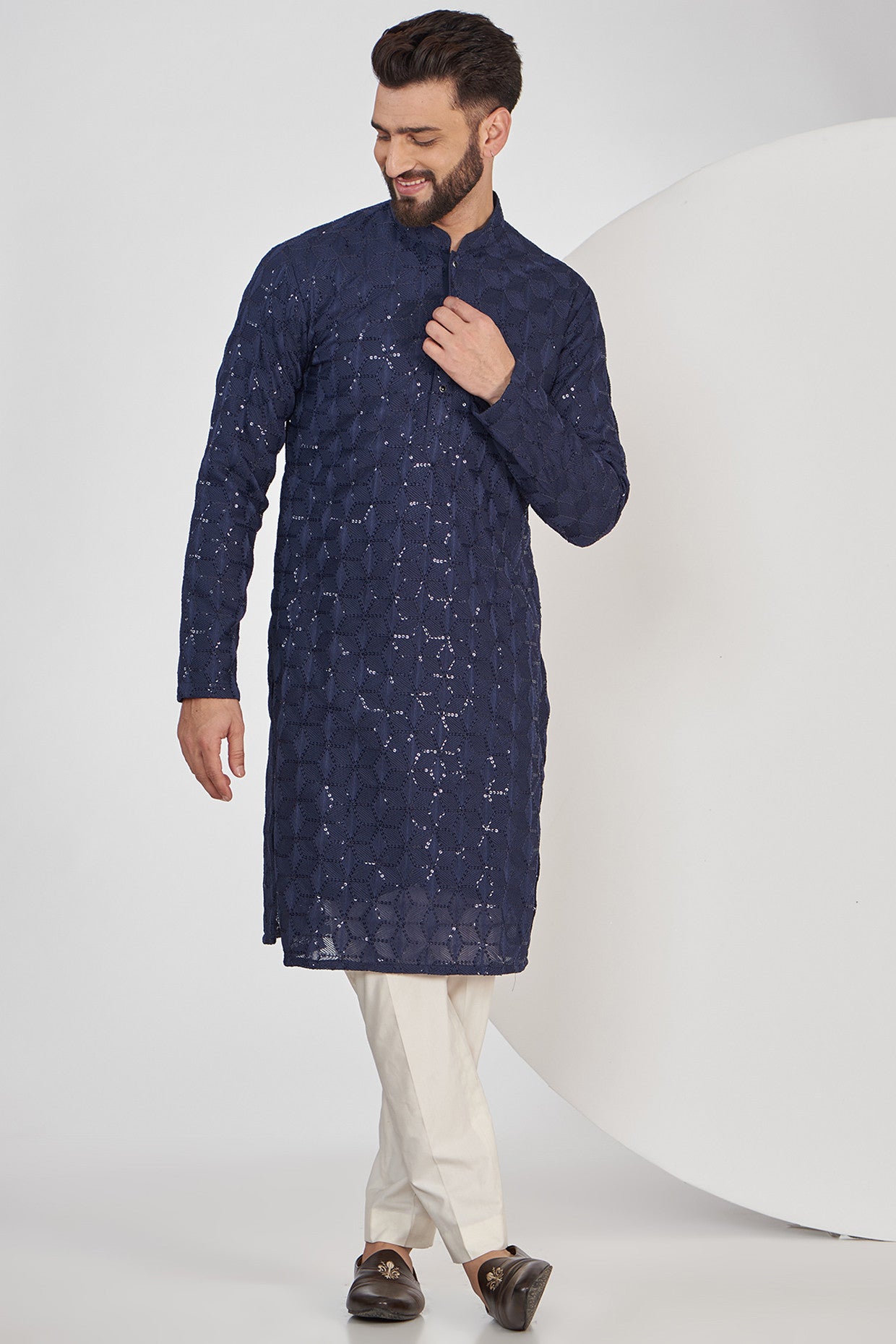 Elegant Navy Blue Chikankari Kurta for Women | Traditional Indian Embroidered Tunic Top | Perfect for Festivals, Weddings & Casual Wear