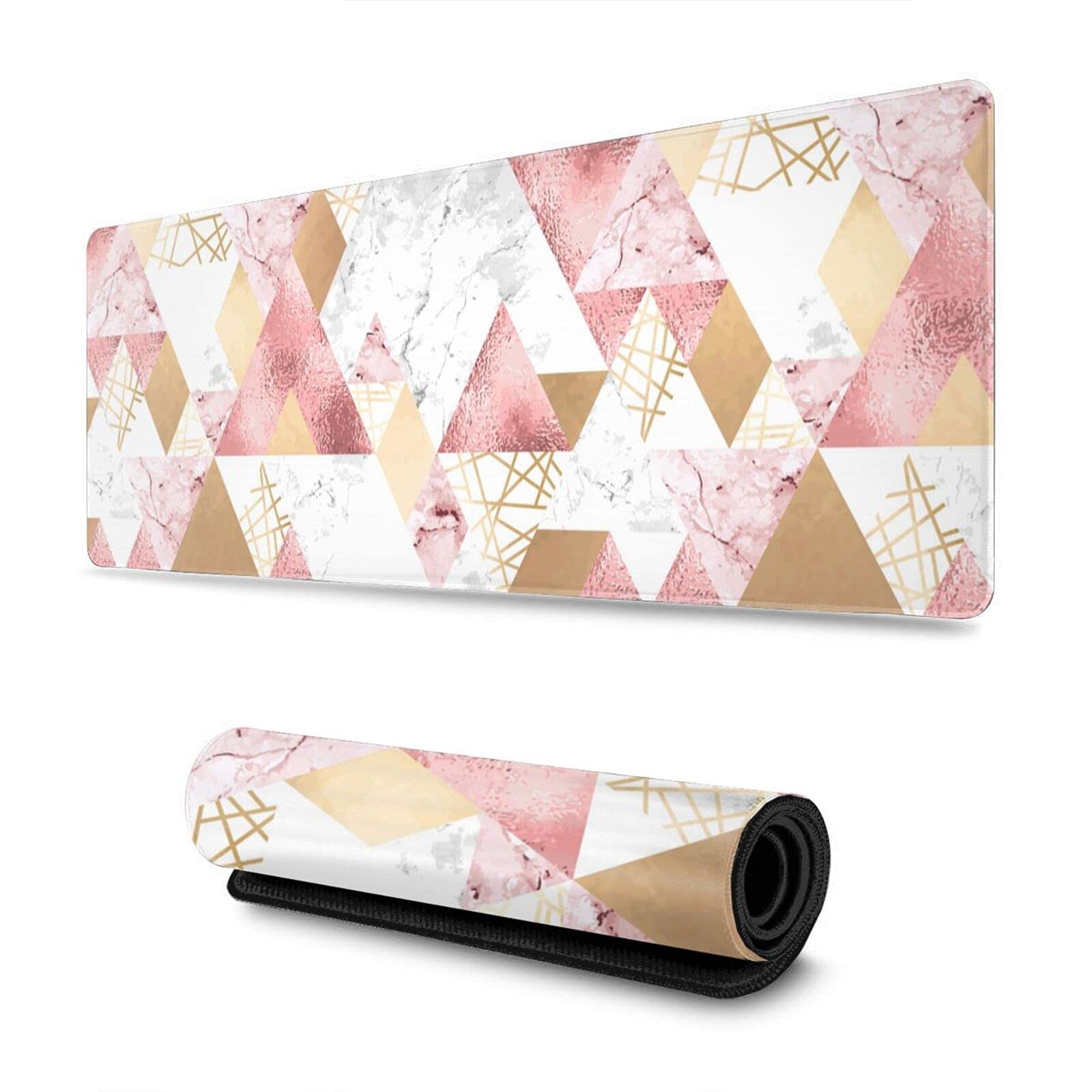 Rose Gold Pink Geometric Gaming Mouse Pad - Large XL Extended Desk Mat for PC, Laptop, Home & Office - Non-Slip Keyboard Mousepad with Stylish Design for Gamers & Professionals