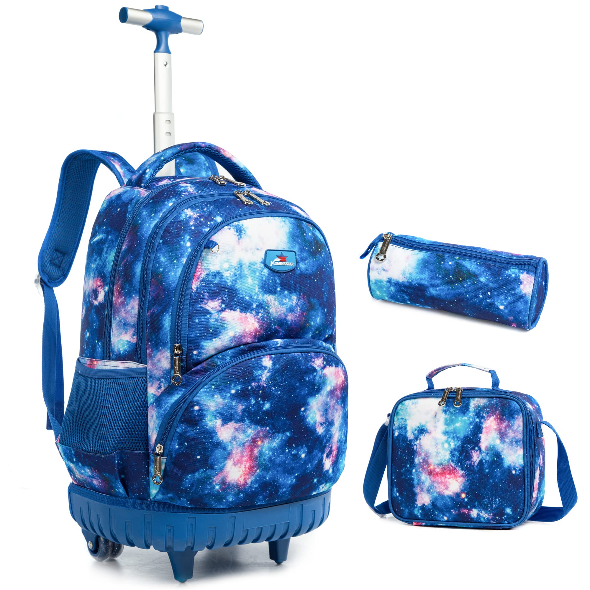 Jasminestar 18 Inch Rolling Backpack for Kids - Wheeled School Backpack with Lunch Bag & Pencil Case for Boys and Girls - Perfect for School, Travel, and Daily Use