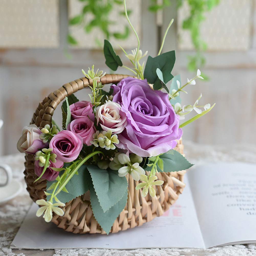 Handmade Woven Rattan Basket - Half Moon Willow Flower Arrangement Basket with Handle for Home Decor, Wedding Centerpiece, Boho Farmhouse Decor | Perfect for Floral Displays, Gift Wrapping & Rustic Home Organization