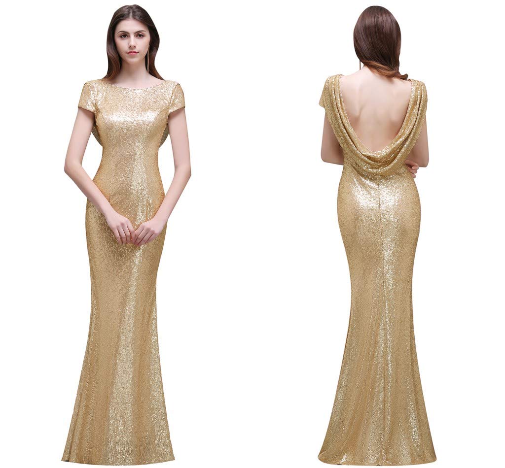 MisShow Women's Plus Size Rose Gold Sequin Prom Dress - Elegant Bridesmaid & Evening Gown for Formal Events, Weddings, Parties & Special Occasions