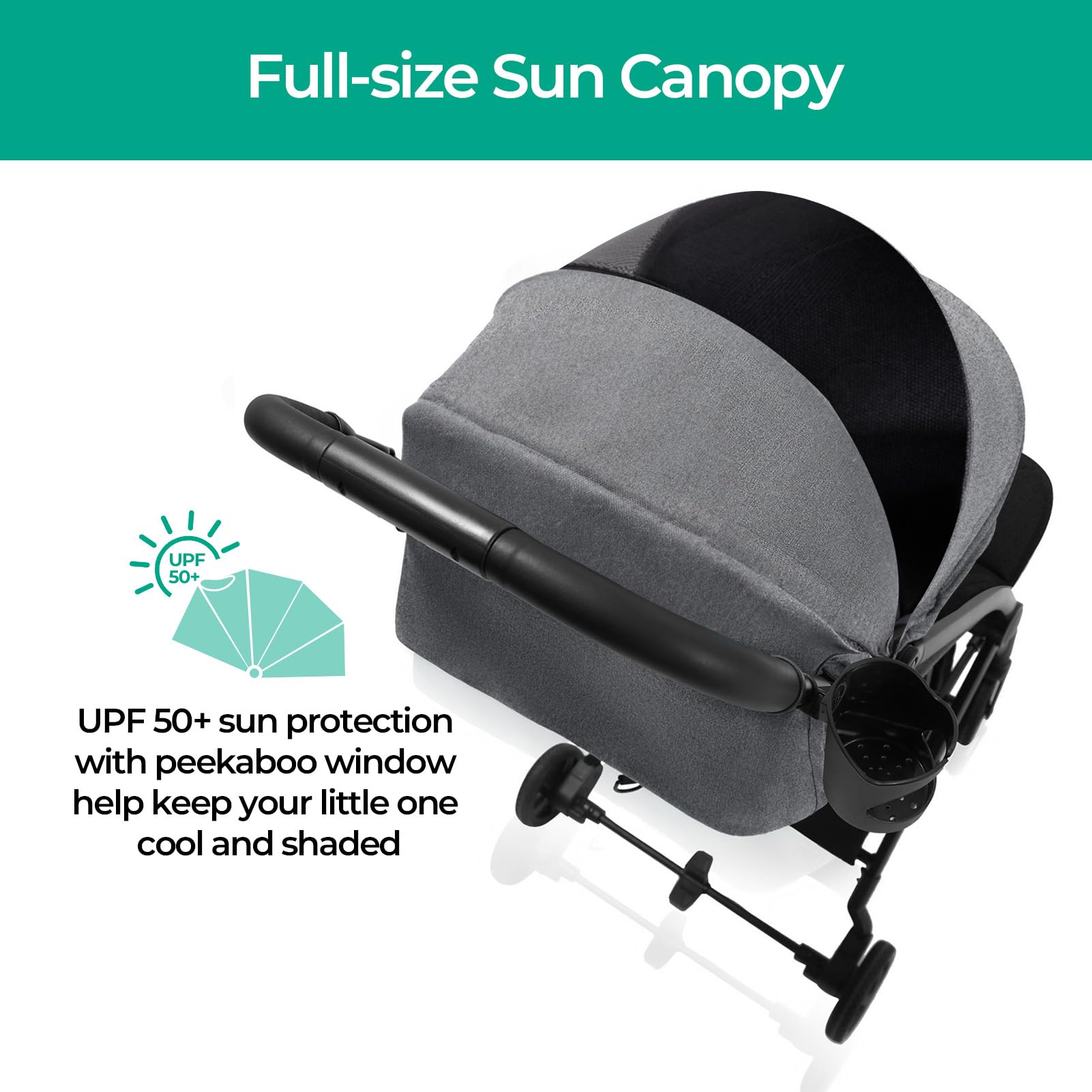 Mompush Lithe Lightweight Compact Travel Stroller - One-Hand Fold, Airplane Friendly with Reclining Seat, Large Canopy, Rain Cover, Carry Bag & Cup Holder - Perfect for Air Travel, Shopping, and Daily Walks