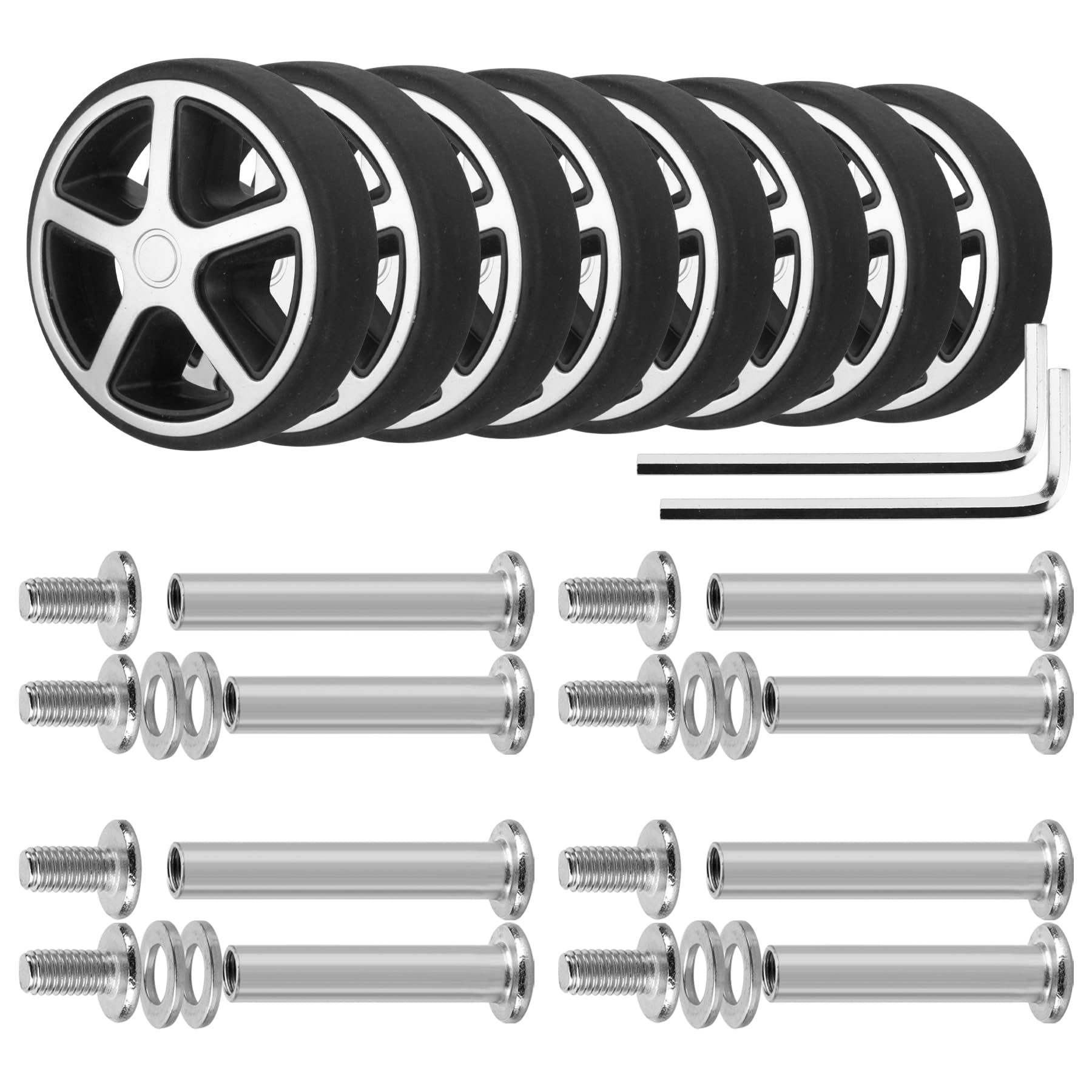 8 Pcs 2 Inch Replacement Luggage Wheels - Durable Spinner Suitcase Casters for VA50 Models - Wear-Resistant Rubber Trolley Wheels Repair Kit - Perfect for Travel Luggage, Carry-On Bags & Suitcase Maintenance