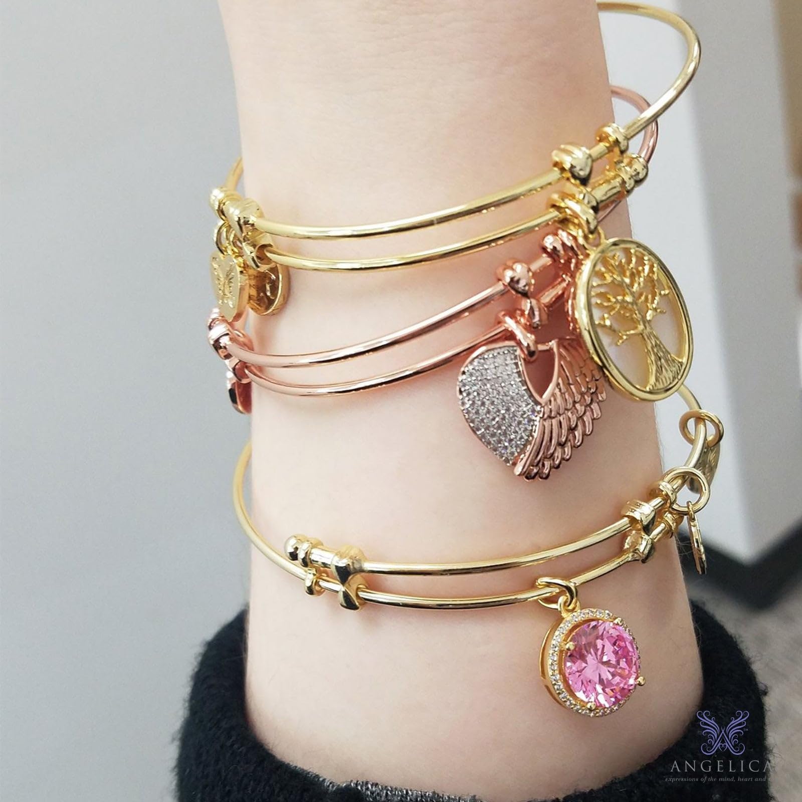 Stipple Finish Brass New Mom Bangle Bracelet - 7.25 Inch Adjustable Size - Perfect for Mother's Day Gifts & Postpartum Jewelry