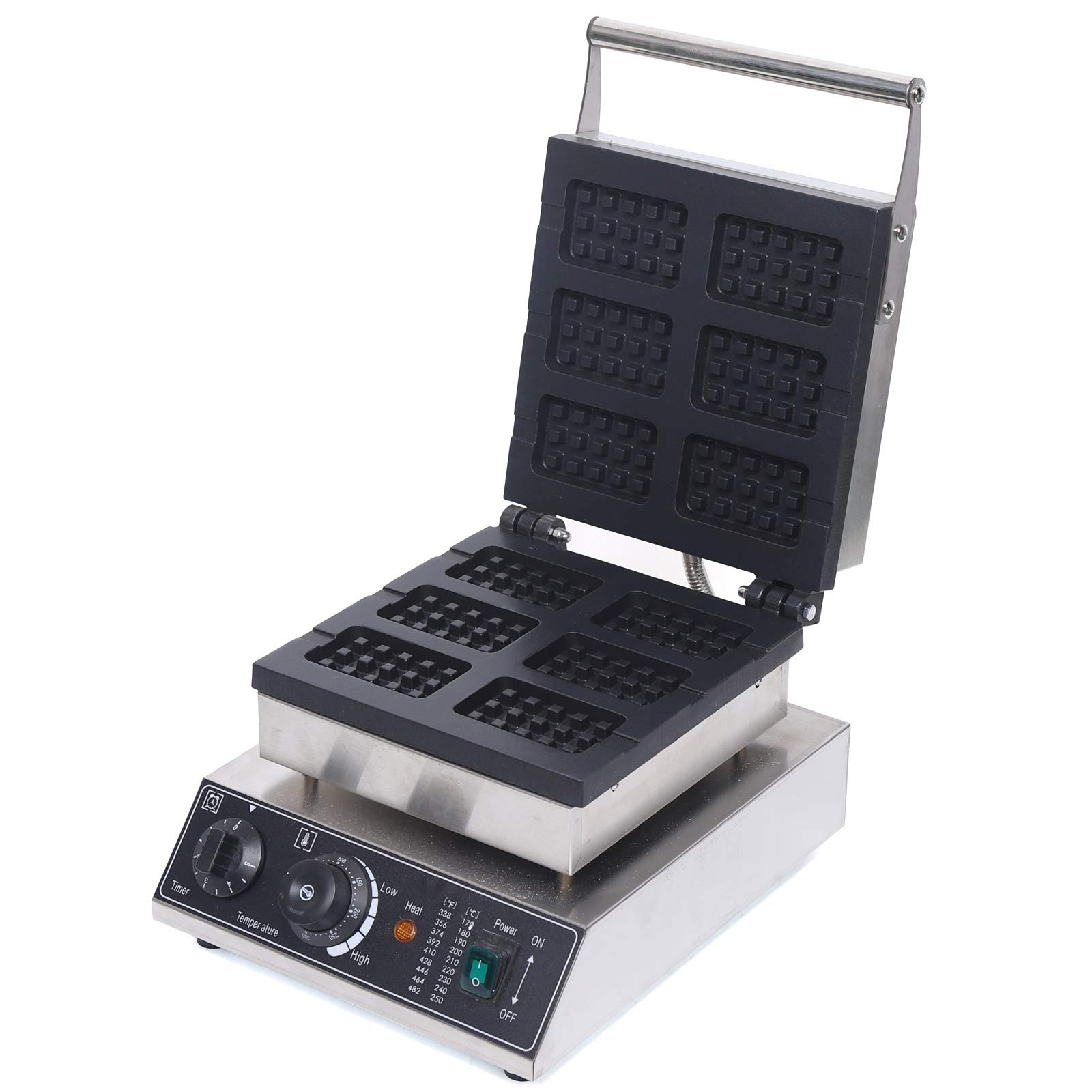 **1500W Commercial Electric Waffle Maker - 6 Square Grid Nonstick Waffle Machine with 50~300°C Temperature Control - Perfect for Breakfast, Cafes, and Restaurants**