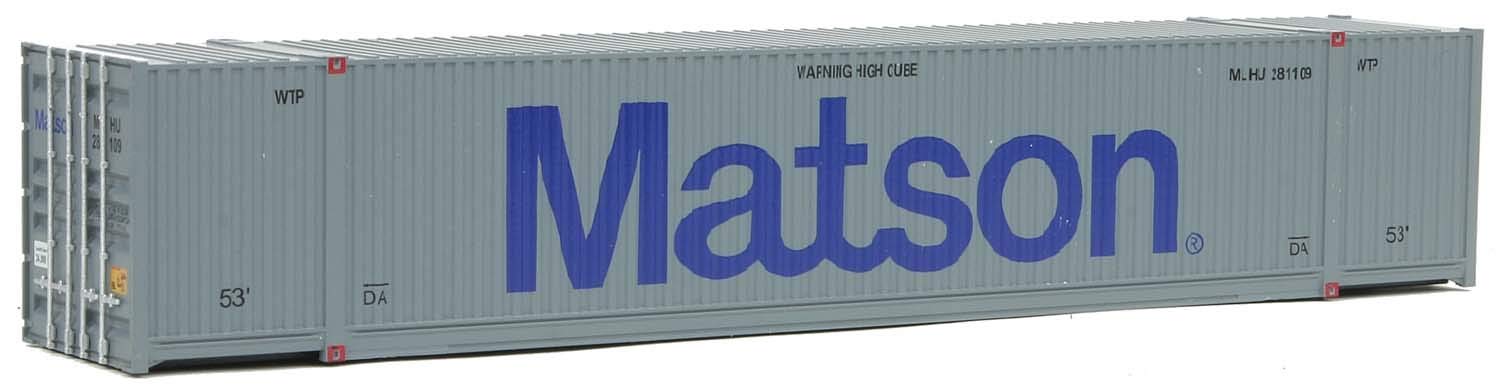 HO Scale Matson (Gray/Blue) 53' Singamas Corrugated Side Container Model #949-8516 - Perfect for Train Layouts & Collectors