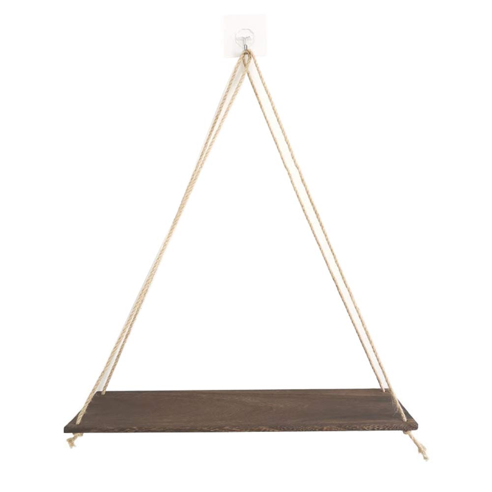 WSloftyGYd Floating Shelves - Wooden Hanging Rope Swing Shelf for Flower Pots, Storage & Wall Decor | Garden Decoration, Log Color | Perfect for Indoor Plants, Bathroom Organizer & Boho Home Decor