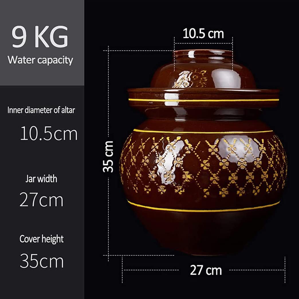 Premium Asian Pickle Jar - Ceramic Fermenting Jar with Lid for Kimchi, Sauerkraut & Pickles | Thickened Porcelain Pickling Pot | Airtight Food Storage Container | Ideal for Home Fermentation & Kitchen Organization (B-9KG)