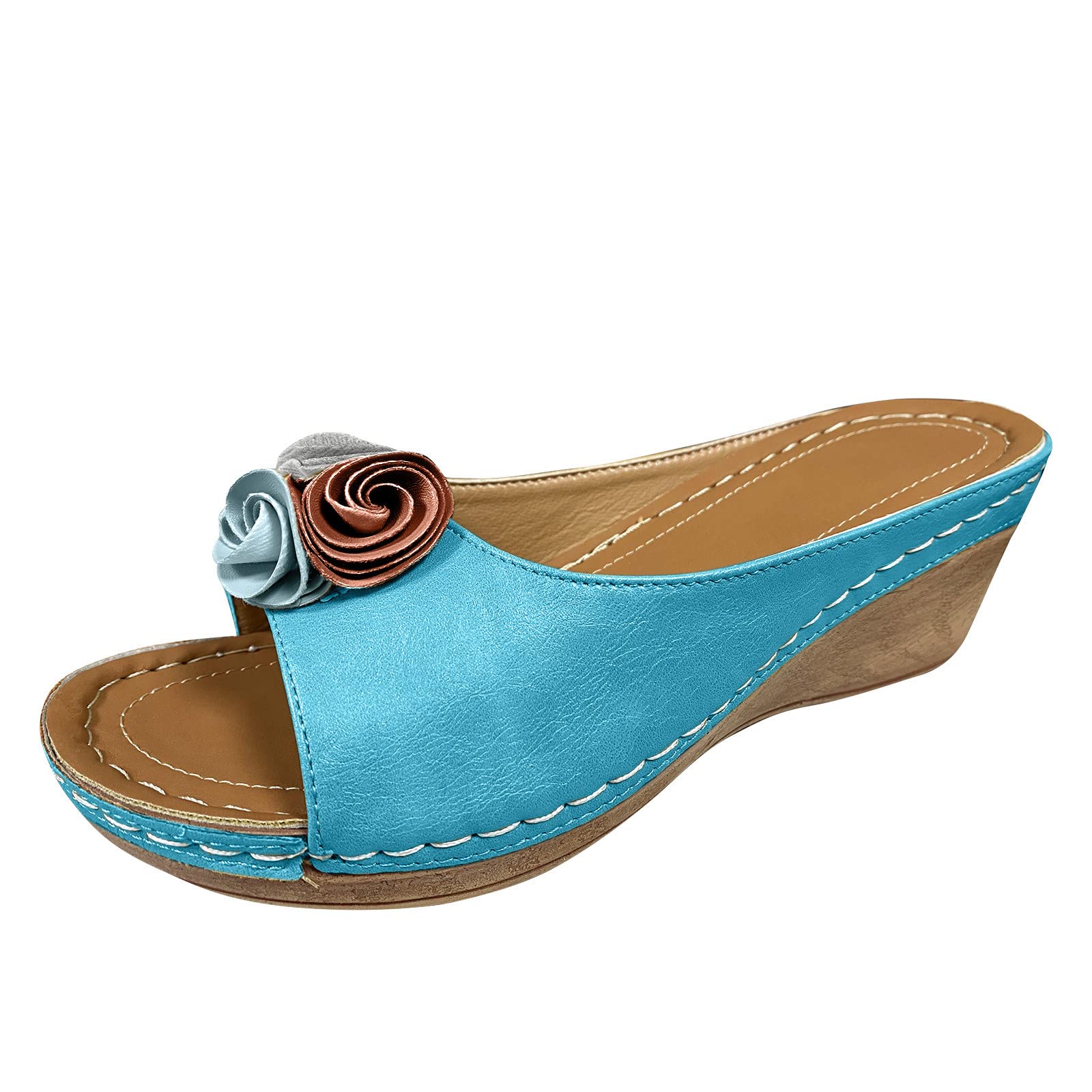 Women's Casual Flower Sandals - Comfortable Large Flower Design Slip-On Slippers with Solid Colors & Slope Heel for Summer, Beach, and Home Wear