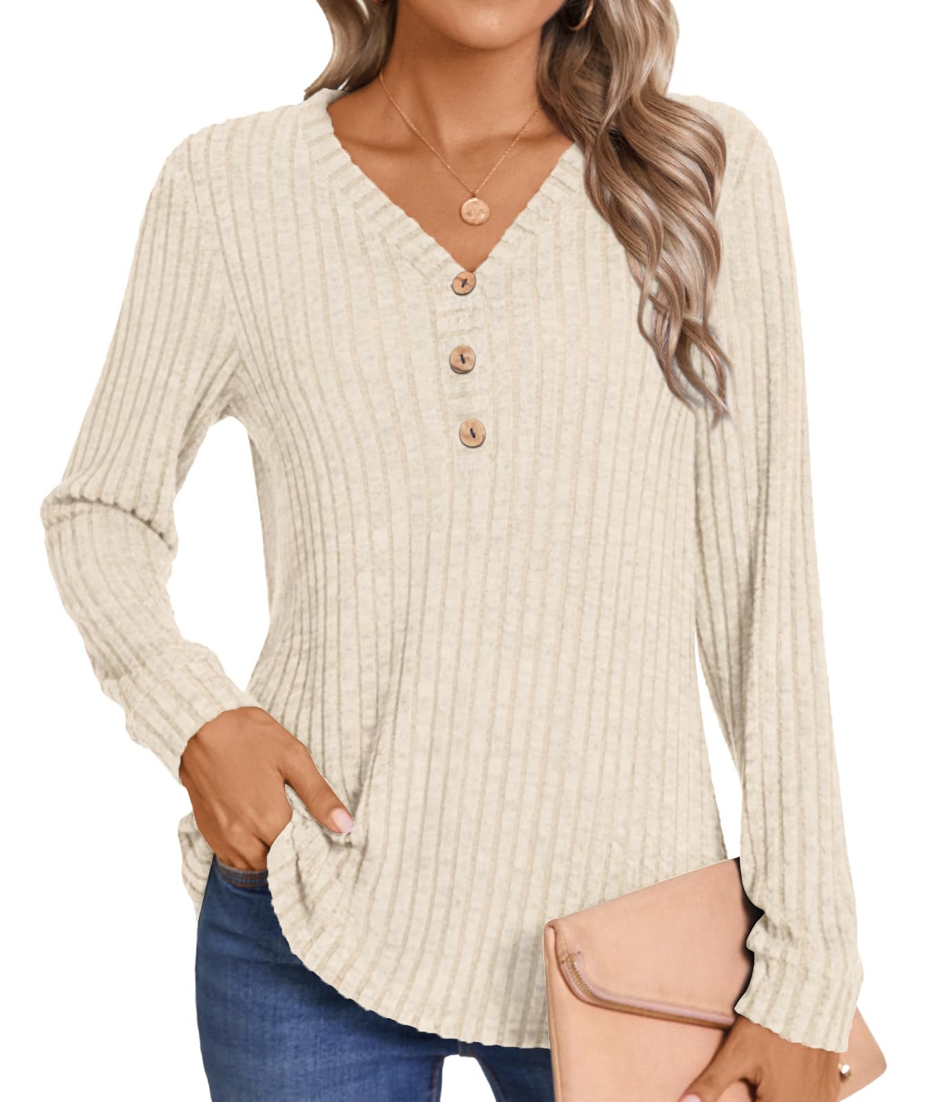 Women's Winter Sweaters - Long Sleeve V-Neck Pullover, Casual Loose Knit Top for Fall & Winter Fashion | Cozy Office Wear, Holiday Outfits & Casual Everyday Style