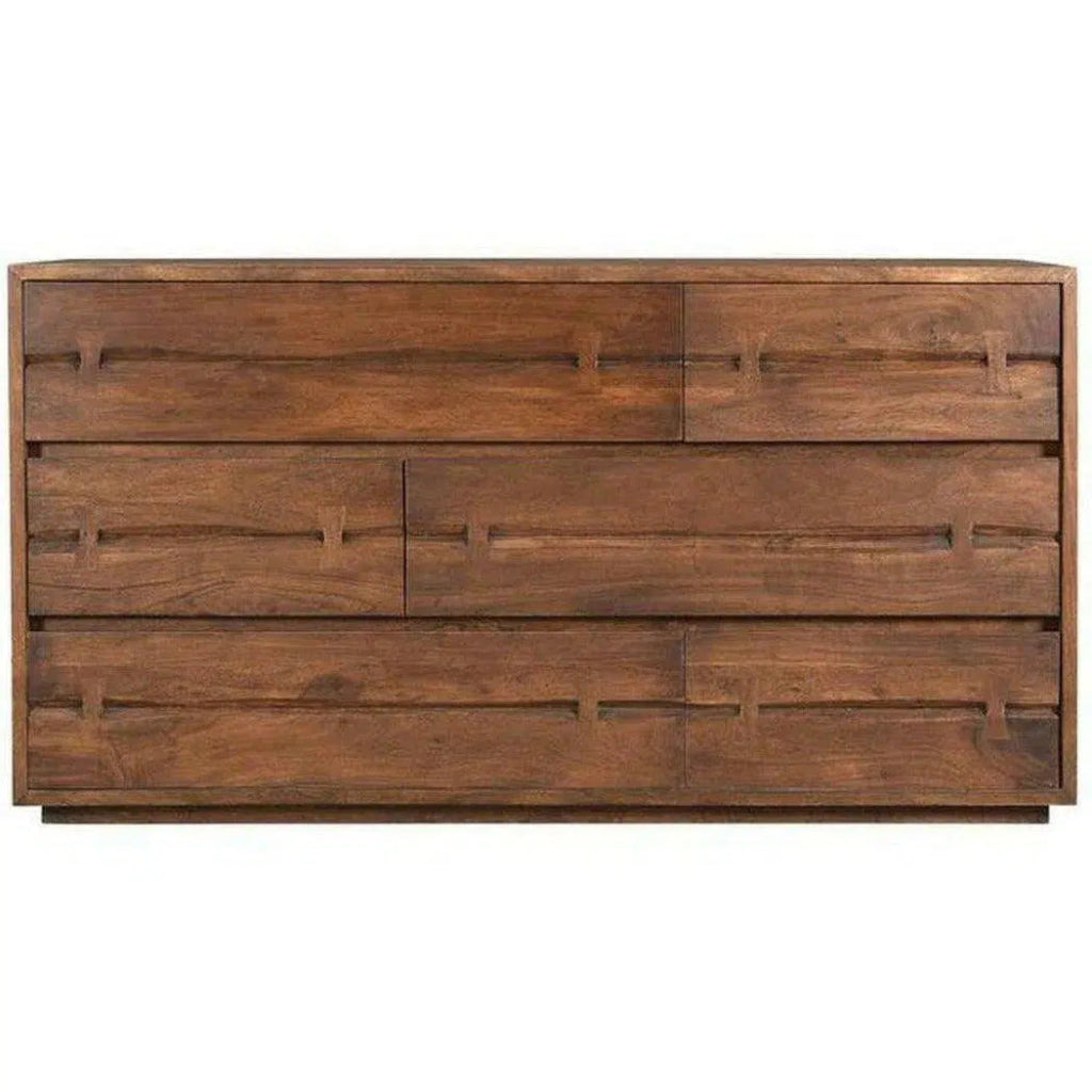 68 Inch Industrial Brown Dresser - Solid Wood Chest of Drawers for Bedroom, Living Room & Office Storage Organization