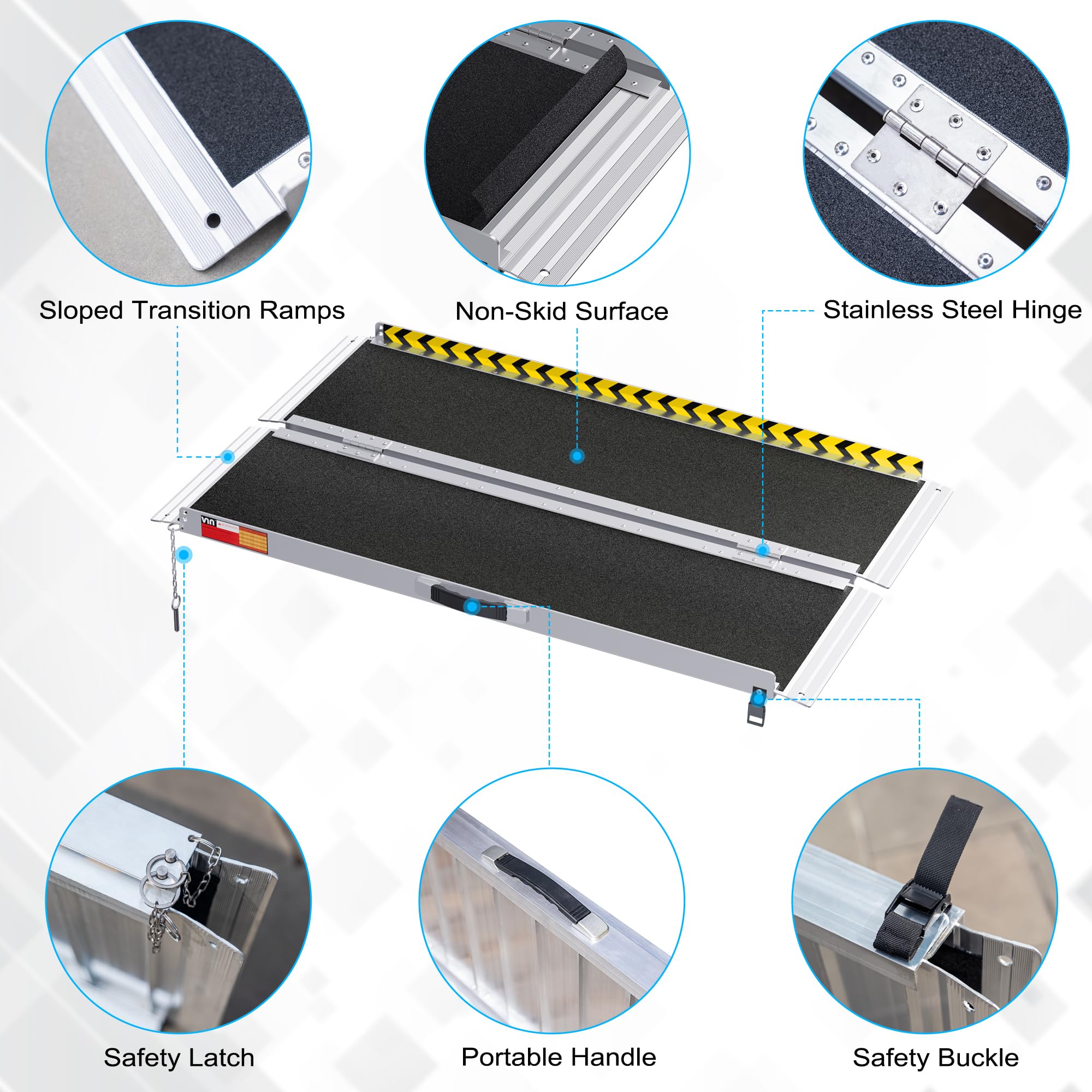 **VNN 4FT Portable Wheelchair Ramp - Lightweight Aluminum Folding Ramp with Non-Slip Surface for Home, Steps, Doorways & Scooters - Ideal for Indoor & Outdoor Mobility Access**