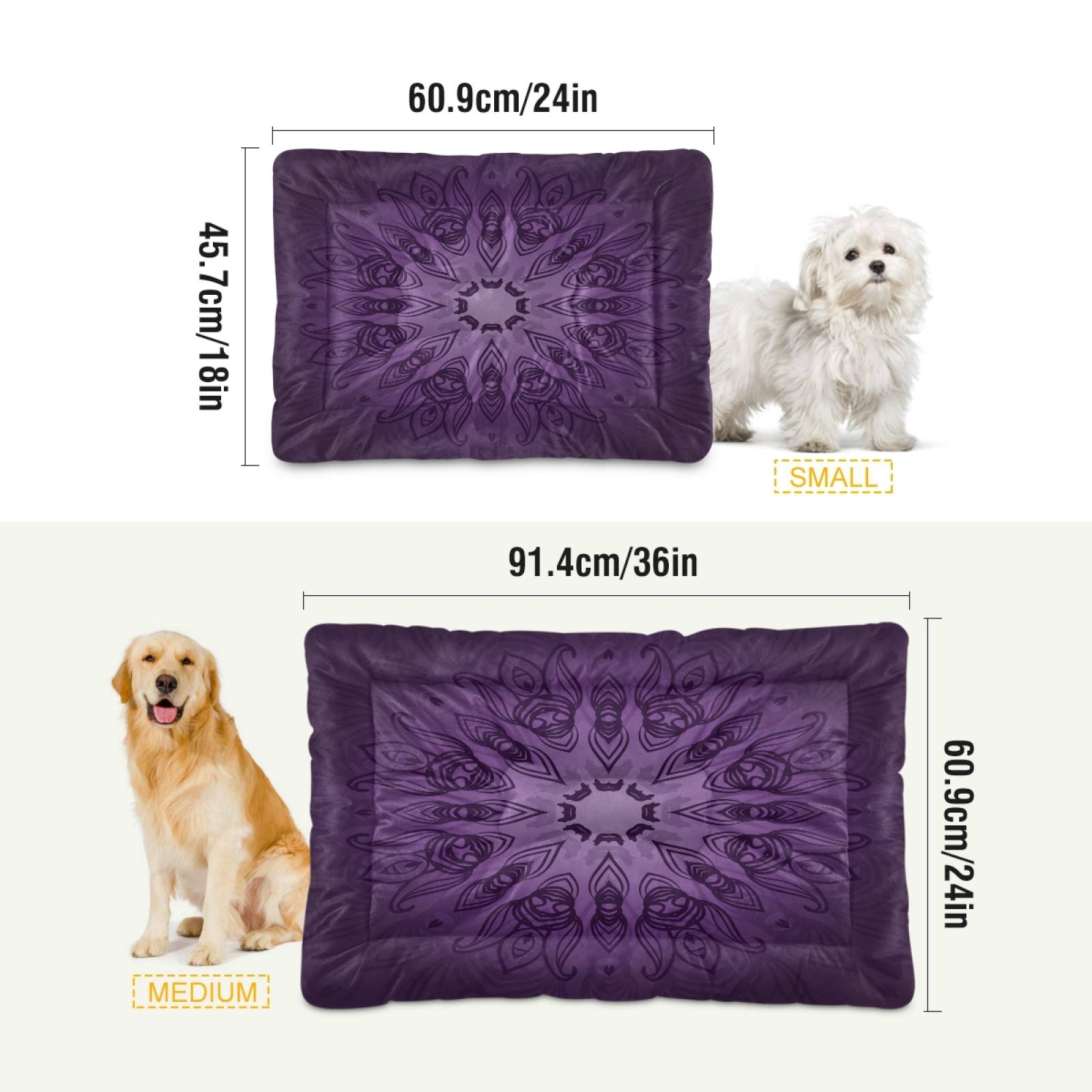 Purple Mandala Pet Bed for Dogs & Cats - Ultra Soft Rectangle Comfort Bed for Small & Medium Pets, Calming & Cozy 24x18 Inch - Perfect for Living Room, Bedroom & Pet Travel