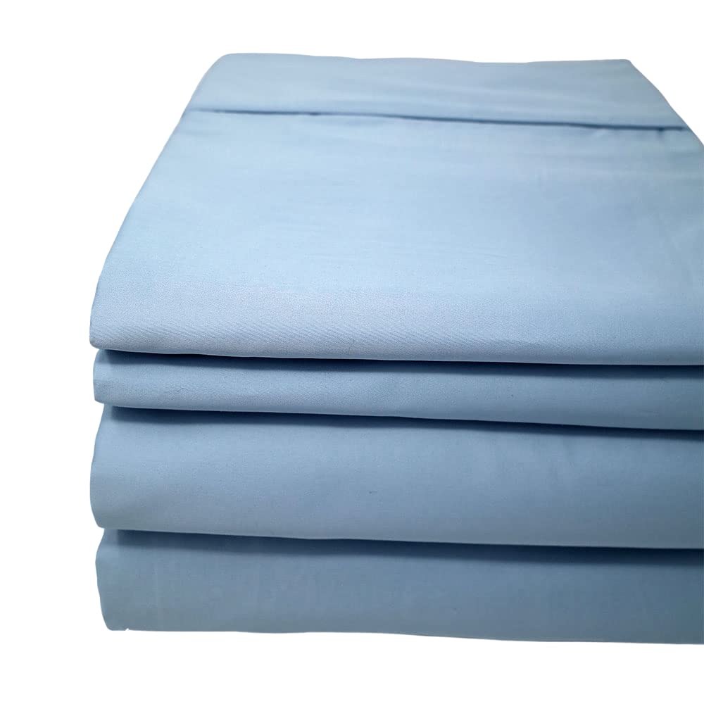 Premium 600 Thread Count 100% Cotton Queen Sheet Set - 3 Piece Luxury Boat, RV & Dorm Bedding with Adjustable Elastic Deep Pocket | Soft, Breathable & Durable Light Blue Sheets for Comfortable Sleep on Water or Road Trips