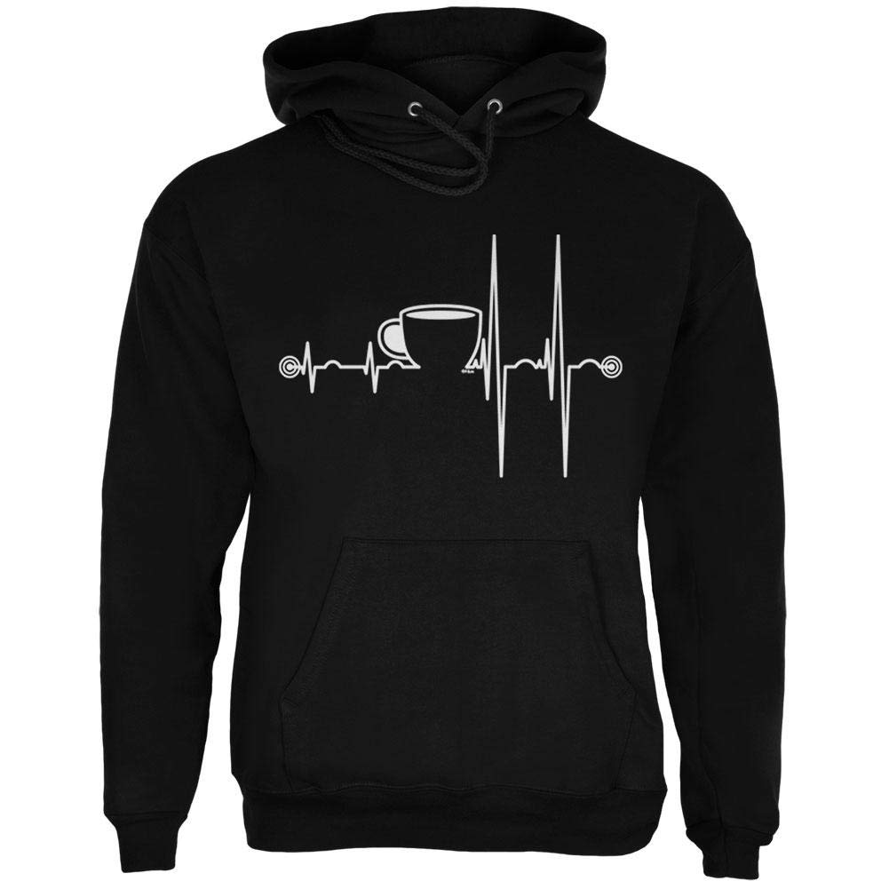 Old Glory Patriotic Coffee Mug Heartbeat Design Men's Hooded Sweatshirt - Black, Medium - Perfect for Veterans Day, 4th of July & Patriotic Events