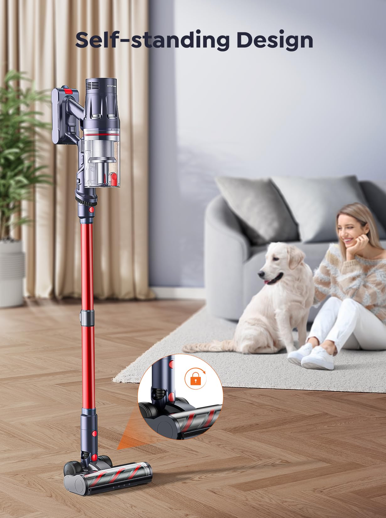 550W 45Kpa Cordless Stick Vacuum Cleaner with 60min Detachable Battery - Self-Standing, Touch Display & Wall Mount Charging - Lightweight Handheld Vacuum for Hard Floors & Carpets - Perfect for Home, Office & Pet Hair Cleaning