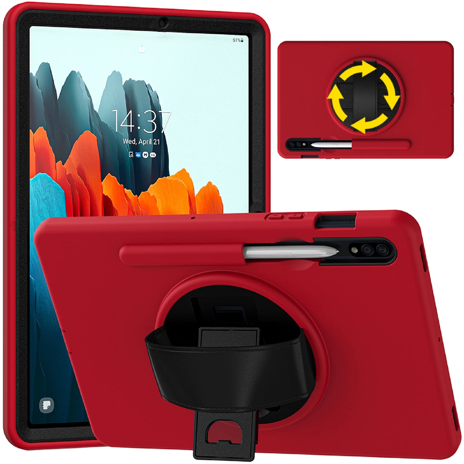 **Junfire Galaxy Tab S8 Case 2022 / S7 Case 2020 – Premium Protective Cover with Screen Protector, Hand Strap, Pencil Holder & Kickstand for Samsung Galaxy Tab S8/S7 11 Inch (SM-X700/X706/T870/T875/T876) – Red – Perfect for Work, Travel & Entertainment**