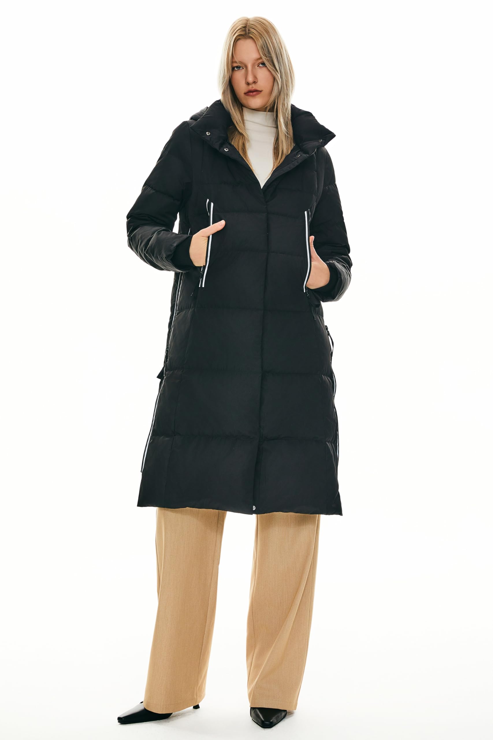 Orolay Women's Thickened Long Down Jacket - Winter Warm Hooded Puffer Coat with Side Zipper for Outdoor Activities, Snowboarding & Cold Weather Protection