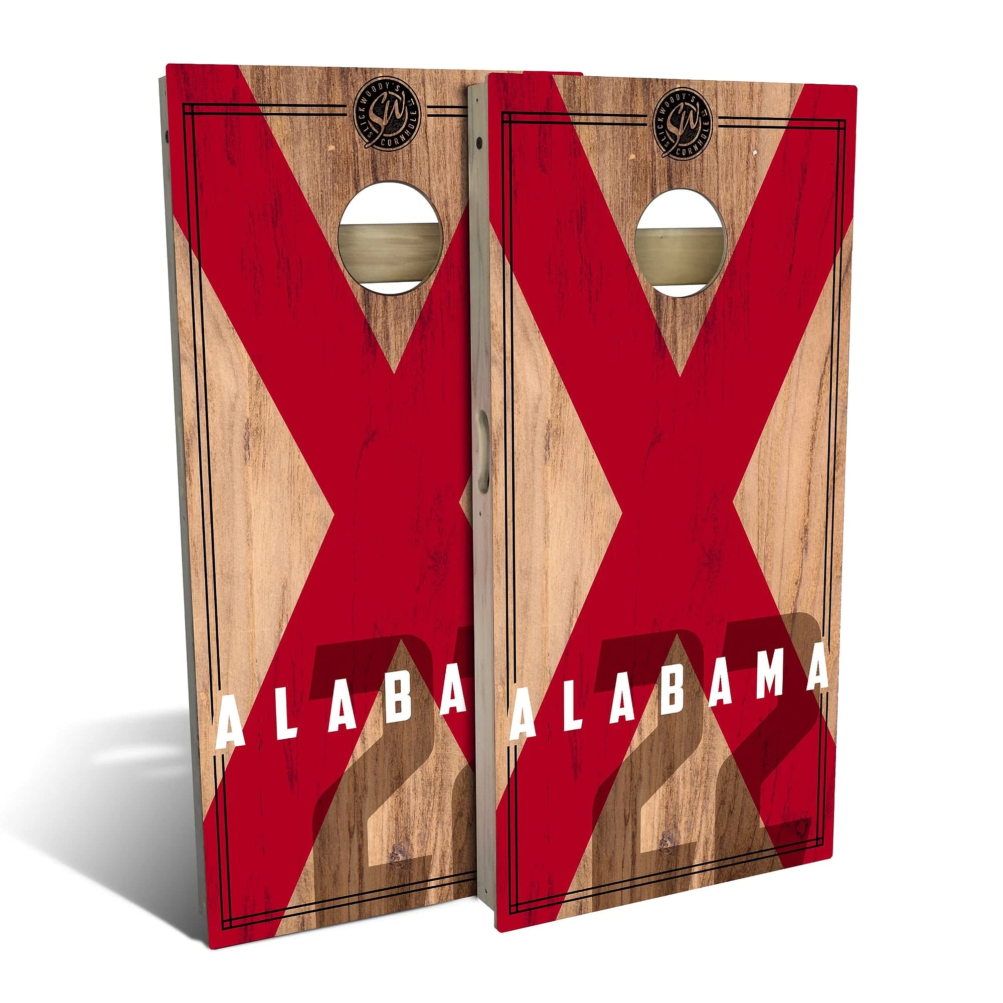 Alabama State Flag Cornhole Game Set - 2 Boards & 8 Bags - Premium Outdoor Lawn Game for Backyard Parties, Tailgating, and BBQ Events