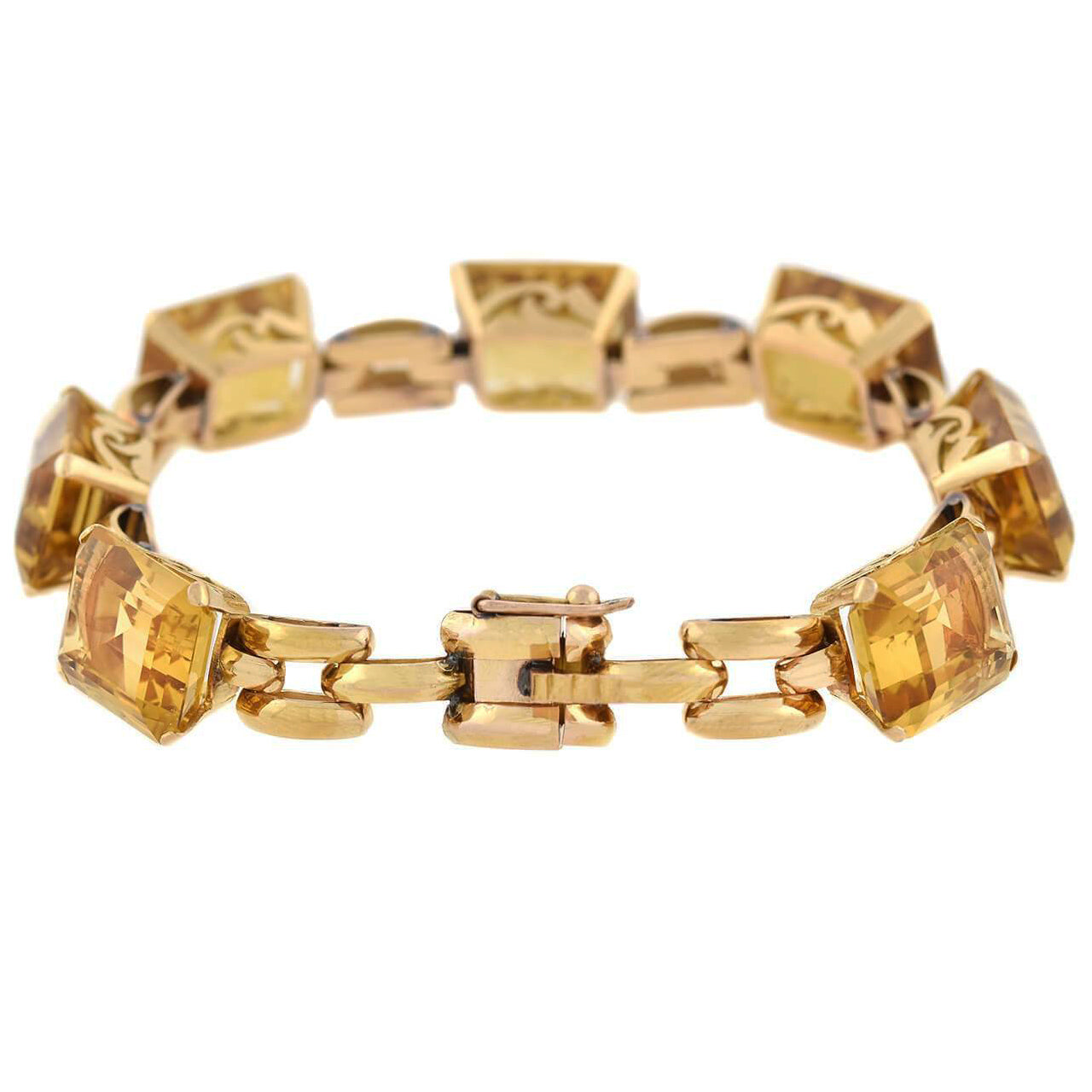 14K Yellow Gold Citrine Link Bracelet for Women - Vintage Retro Style Jewelry Gift for Birthday, Anniversary & Special Occasions