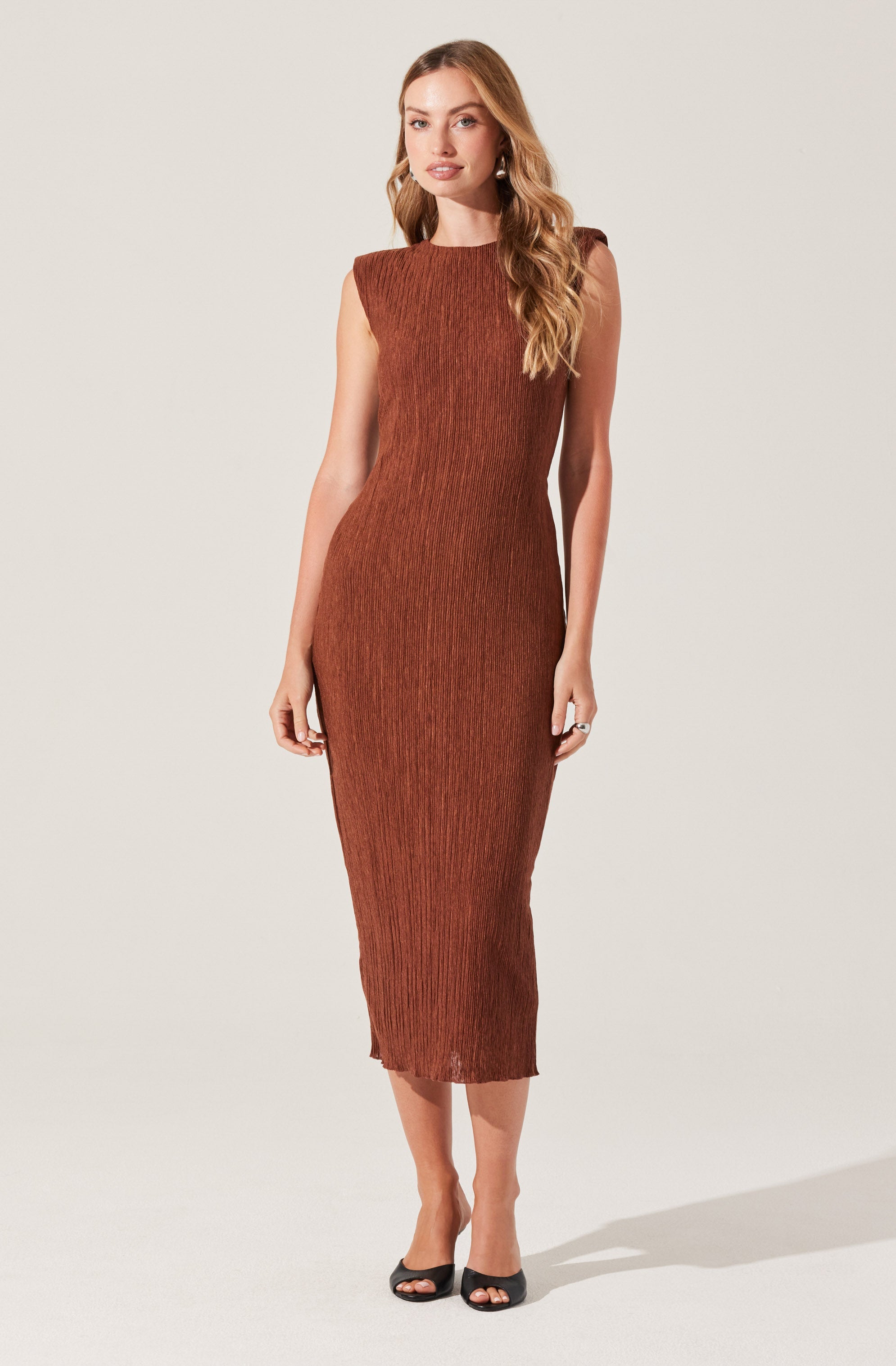 Elegant Plisse Straight Neck Midi Dress for Women - Summer Casual & Party Wear - Perfect for Office, Date Night and Special Occasions