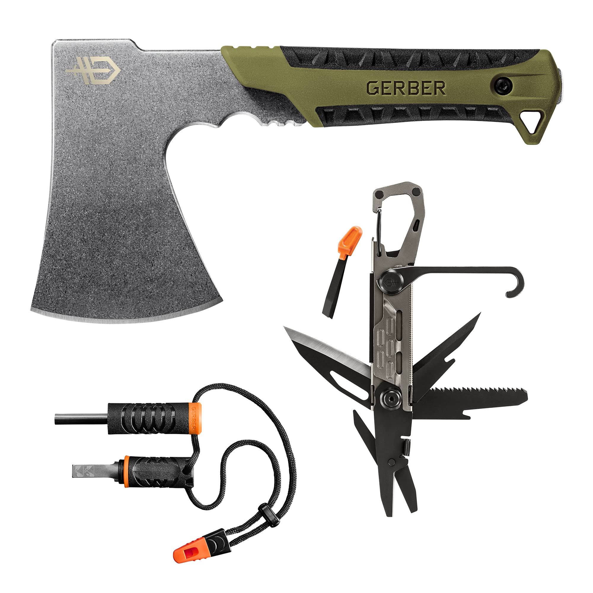 Gerber Gear Camp Setup Kit - Pack Hatchet, Fire Starter & Stake-Out Multitool - Premium Outdoor Camping Equipment for Hiking, Backpacking & Survival Adventures