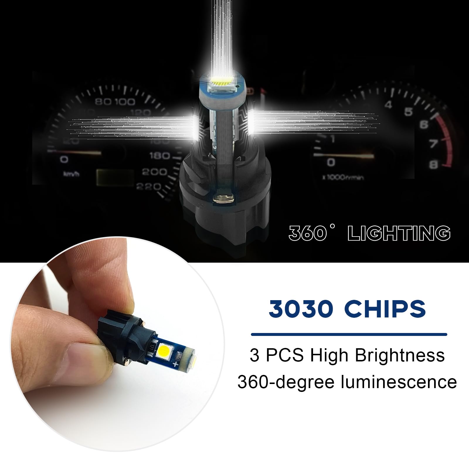 QUICTO Super Bright T5 37 74 LED Bulb - Twist Lock Socket PC74 PC37 - White LED Dash Lights for Car AC, Clock & Interior Lighting | Perfect for Night Driving & Vehicle Interior Illumination