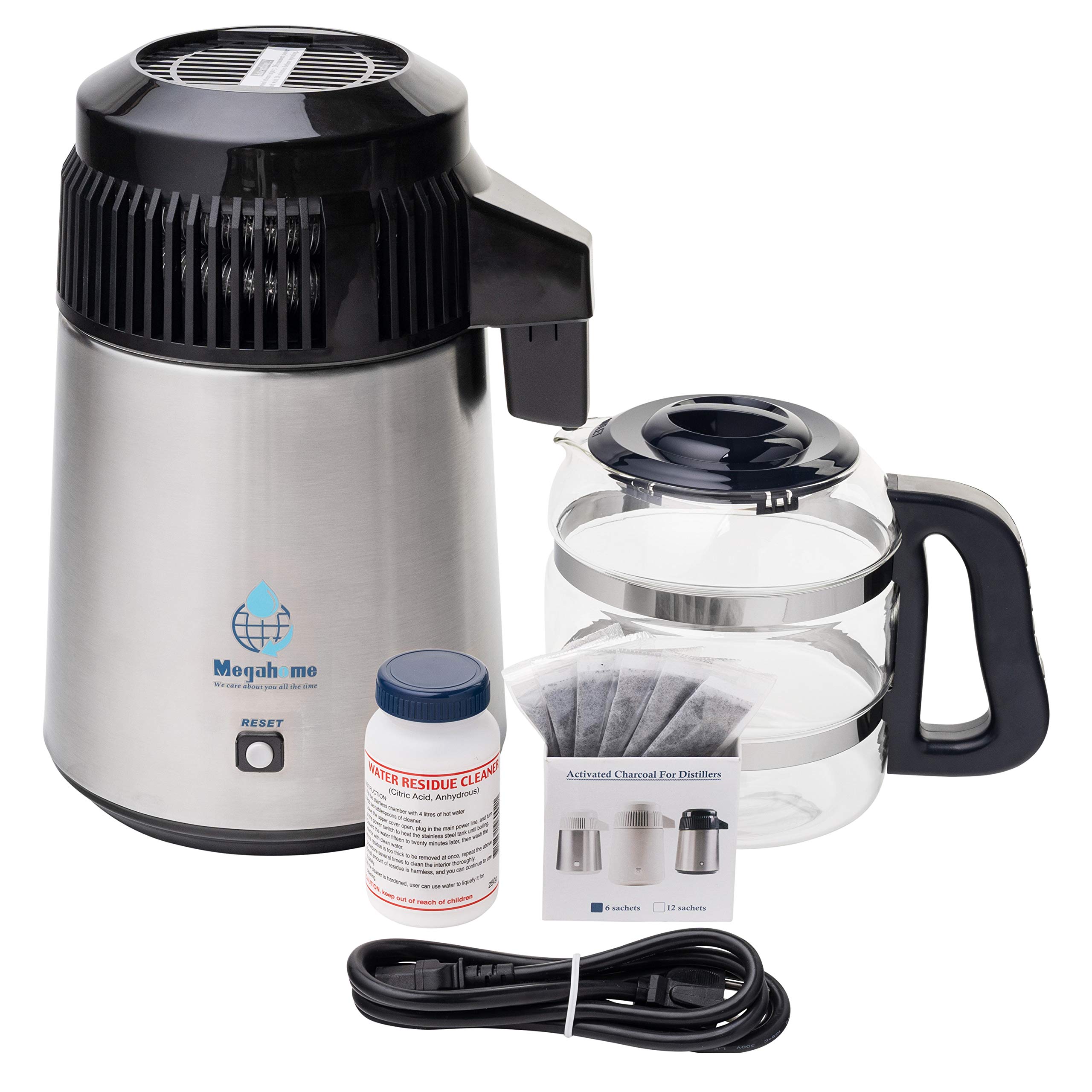 Stainless Steel Countertop Water Distiller with Glass Collection - Pure Water for Home, Office, and Emergency Preparedness