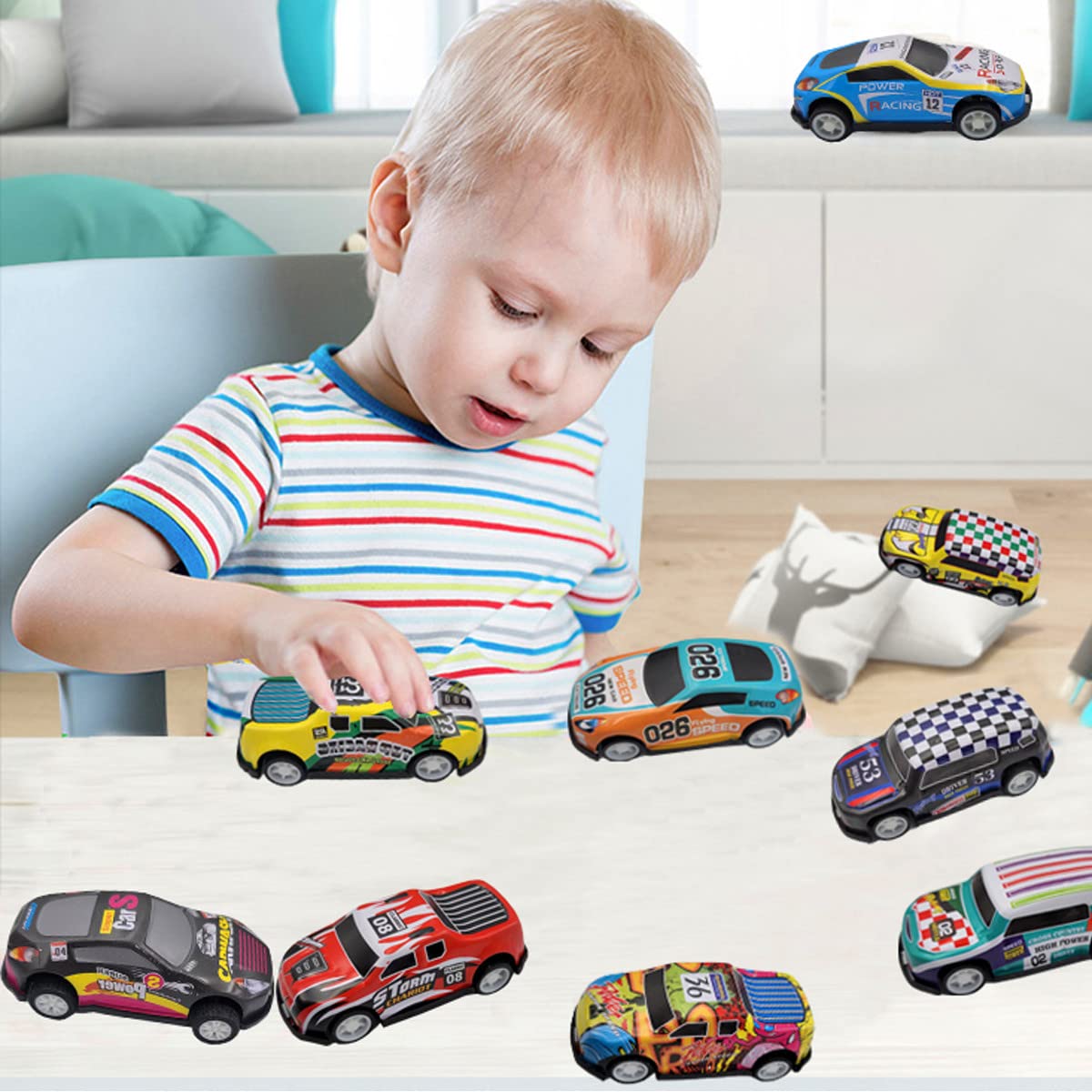 SeeuFun 24 Pack 2.7 Inch Pull Back Racing Cars - Die Cast Metal Friction Powered Toy Vehicles Set for Kids (Boys & Girls) - Perfect for Birthday Gifts, Party Favors & Pretend Play Racing Games