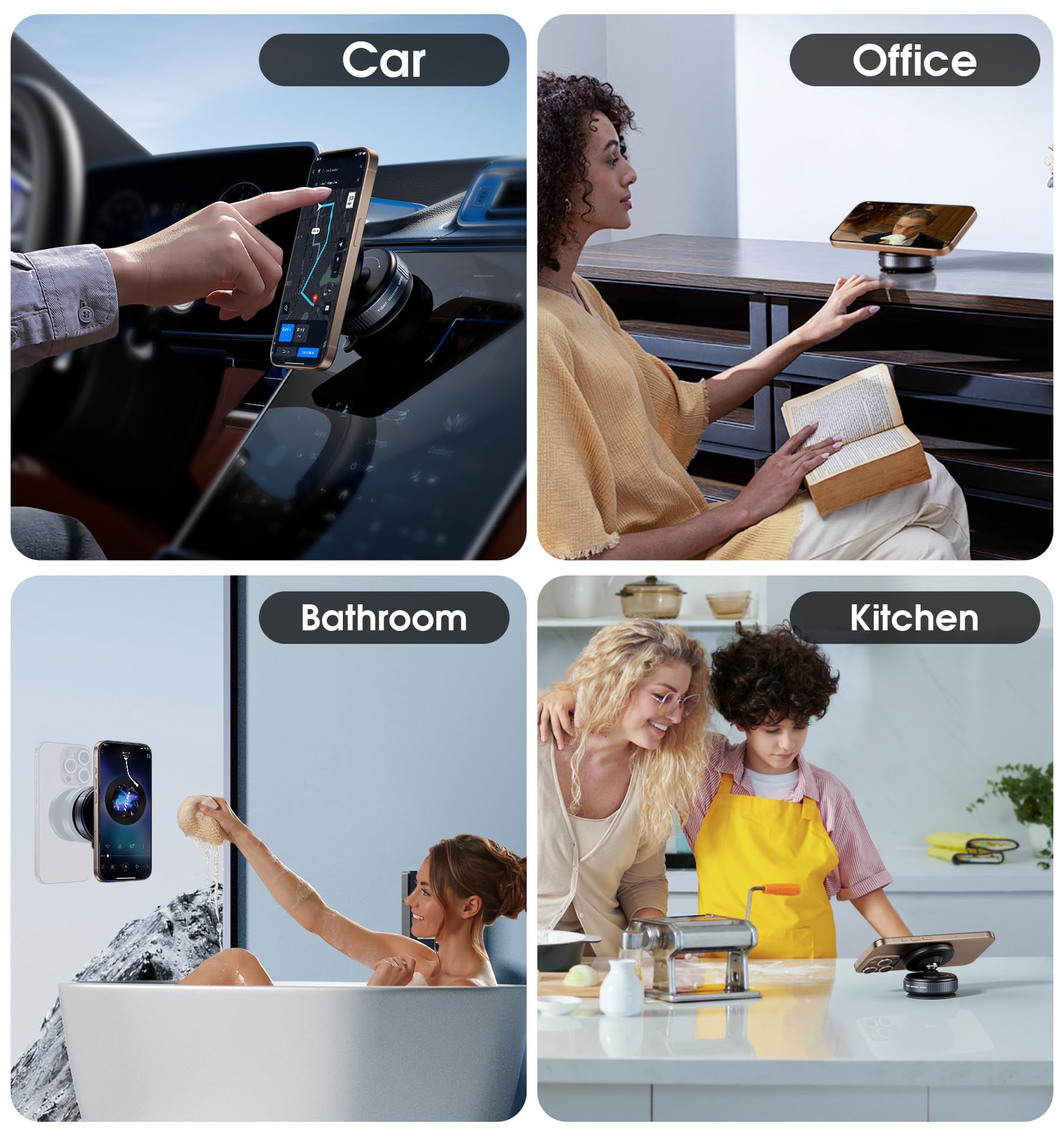 Ultra Strong Magnetic Car Phone Holder - Vacuum Suction Cup Phone Mount for iPhone 15 14 13 12 & Android - Secure Hands-Free Car Accessories (Black) - Perfect for Commuting, Road Trips & GPS Navigation