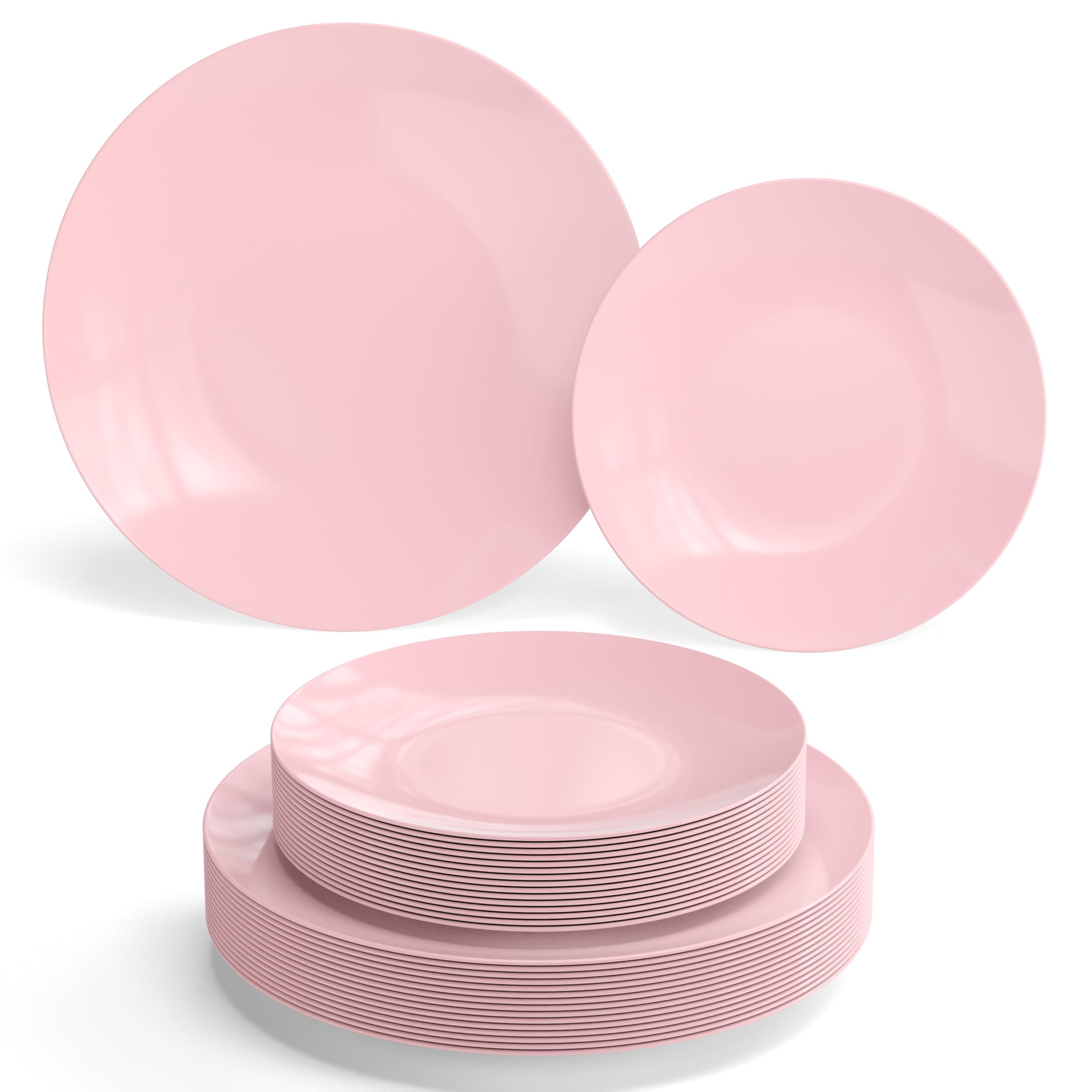 60-Pack Pink Plastic Dinner Plates Set - 30 Heavy Duty 10