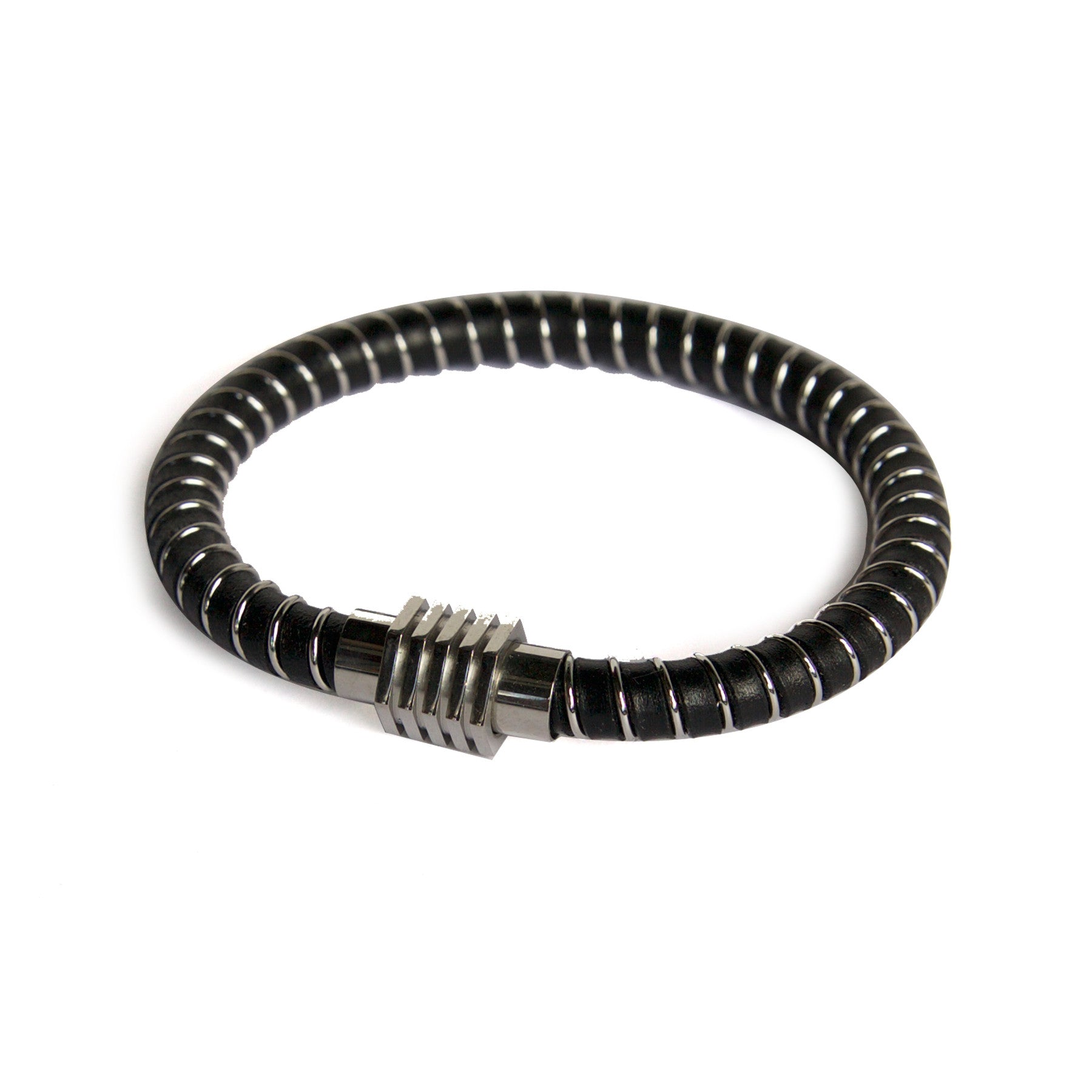 Premium Stainless Steel Spiral Leather Bracelet for Men & Women - Durable Fashion Accessory for Casual, Office & Date Night Outfits