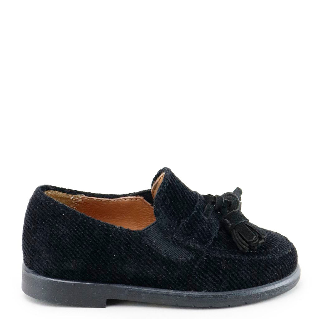 Papanatas Black Corduroy Tassel Loafers for Women - Comfortable Slip-On Dress Shoes for Office & Casual Wear