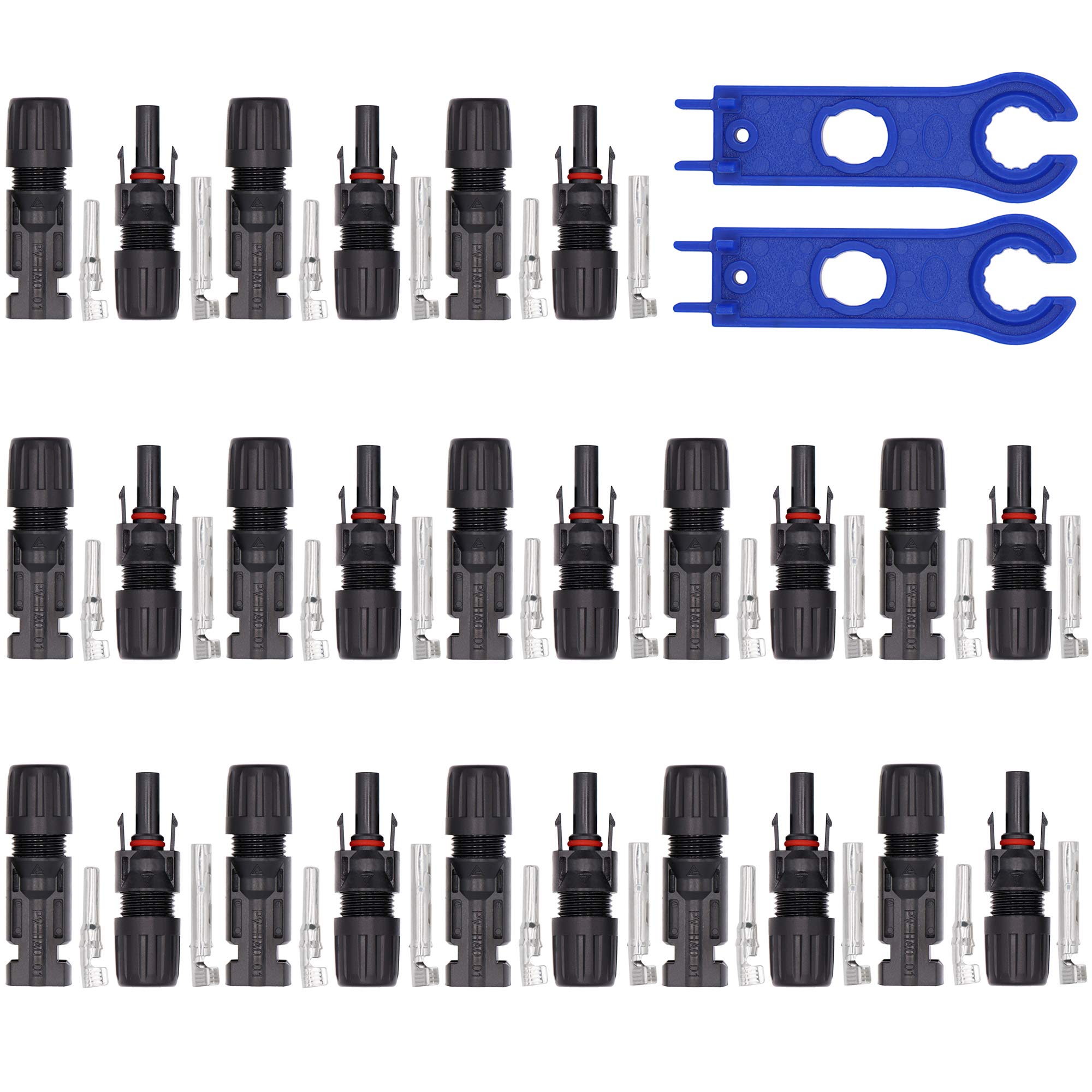 Ruikarhop 12 Pair Solar Panel Connectors - MC4 Male/Female IP67 Waterproof Solar Cable Connectors with Handy Tool Kit for RV, Boat & Off-Grid Solar Systems