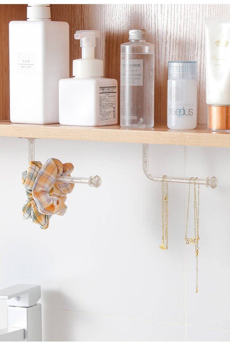 4 Pcs Clear Glitter Adhesive Scrunchies Holder - Waterproof DIY Hair Accessories Organizer - Wall Hooks for Scrunchy Storage, Headbands & Hair Ties - Perfect for Girls' Room, Bathroom & Dorm Organization