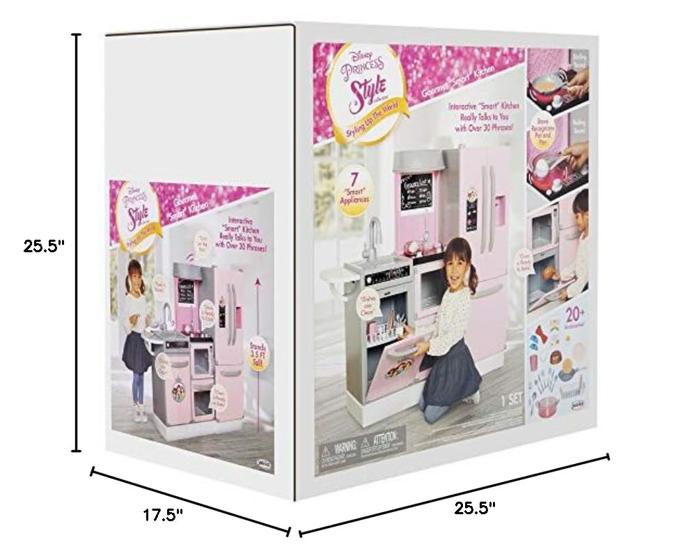 Disney Princess Style Gourmet Smart Kitchen Playset with Lights & Sounds - 20+ Accessories for Kids, Pink | Pretend Play Cooking Toy for Girls Ages 3-6 | Birthday Gift Idea & Interactive Role Play Kitchen Set