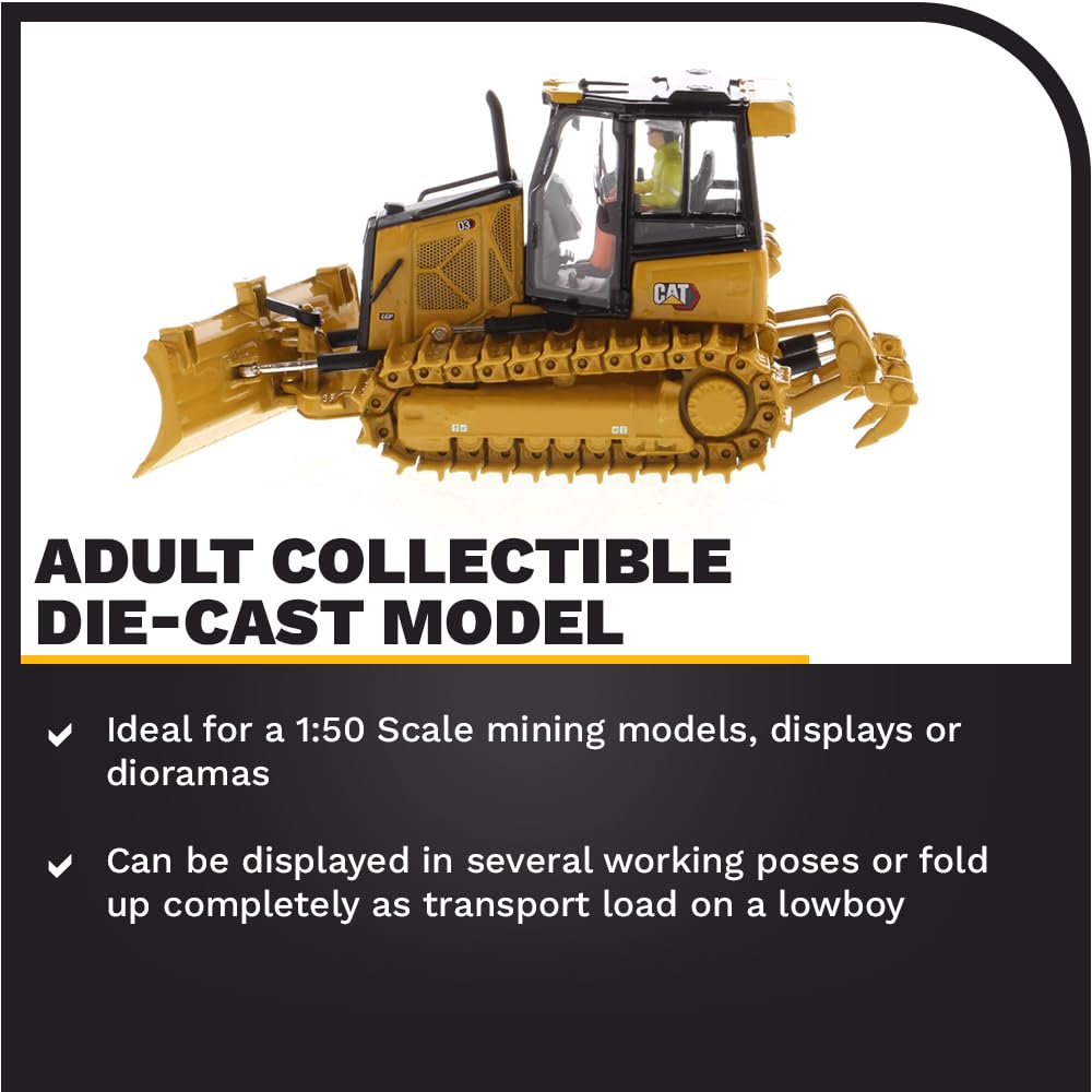 1:50 Scale Caterpillar D3 Dozer Diecast Model by Diecast Masters - High Line Series 85673 with Metal Tracks & Detailed Engine Compartment | Collectible Construction Equipment for Display & Play | Perfect for Model Enthusiasts & Kids' Construction Toy Scenes