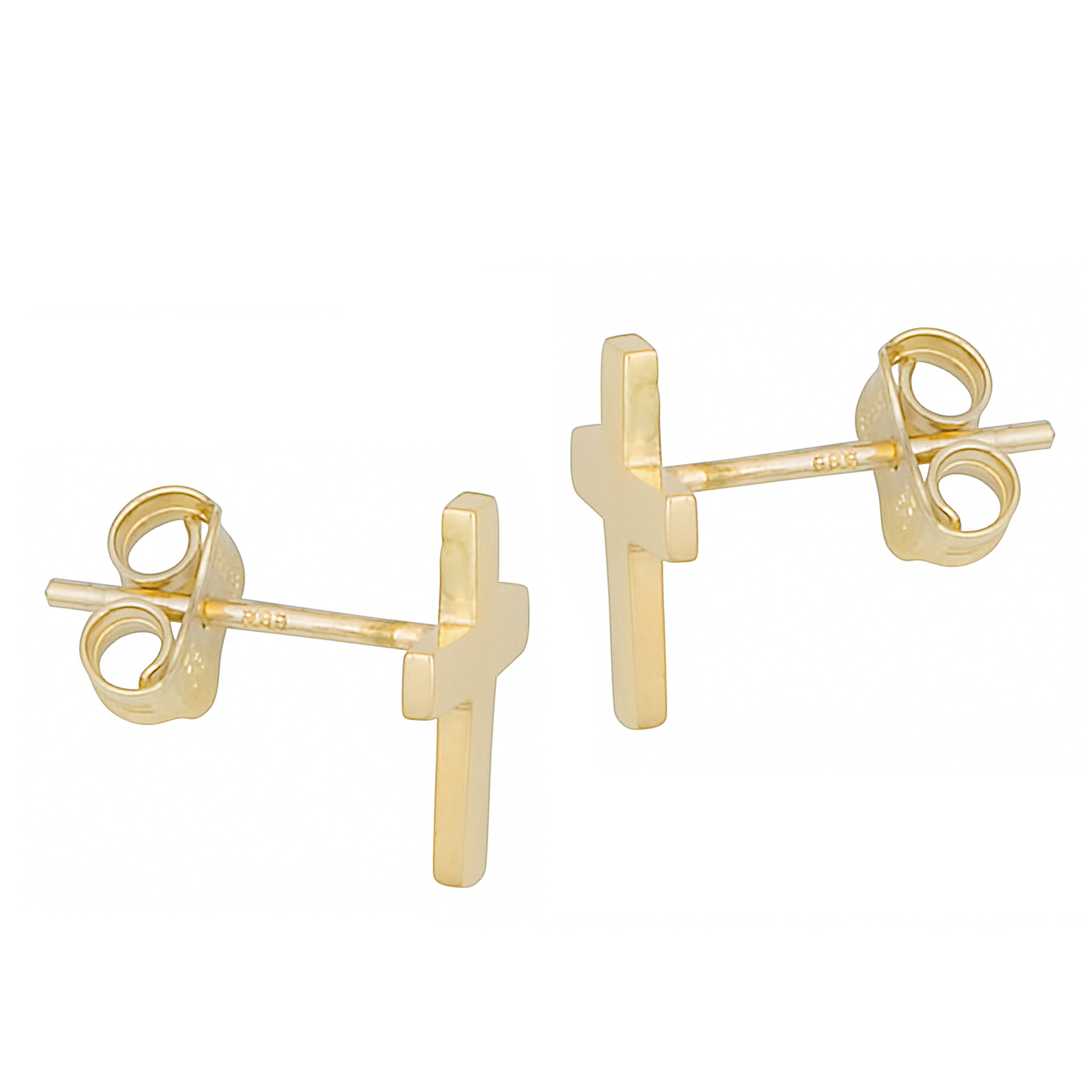 10K Yellow Gold High Polish Cross Post Earrings for Women - Hypoallergenic Religious Jewelry Gift for Church, Wedding & Everyday Wear - Kooljewelry