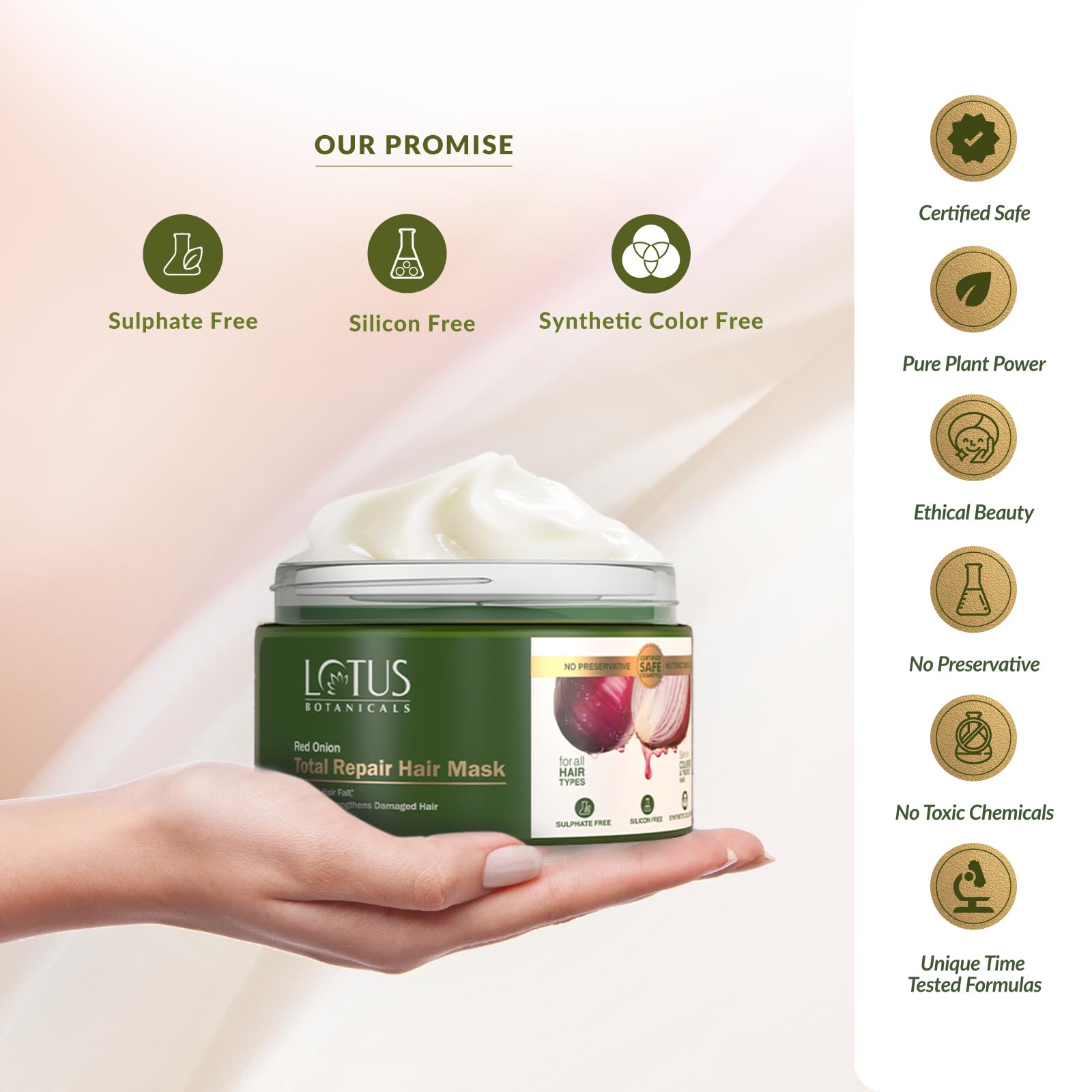 Lotus Botanicals Red Onion Total Repair Hair Mask for Damaged Hair - Sulfate Free, Silicone Free & Chemical Free Treatment to Prevent Hair Loss & Stimulate Growth (200g) - Perfect for Dry, Frizzy & Color-Treated Hair at Home or Salon