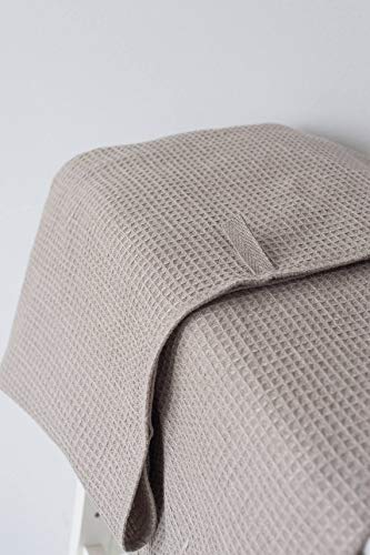 Softened Waffle Texture Linen Bath Towel - Beige Stonewashed Minimalist Design | Spa, Beach & Luxury Bathroom Essential